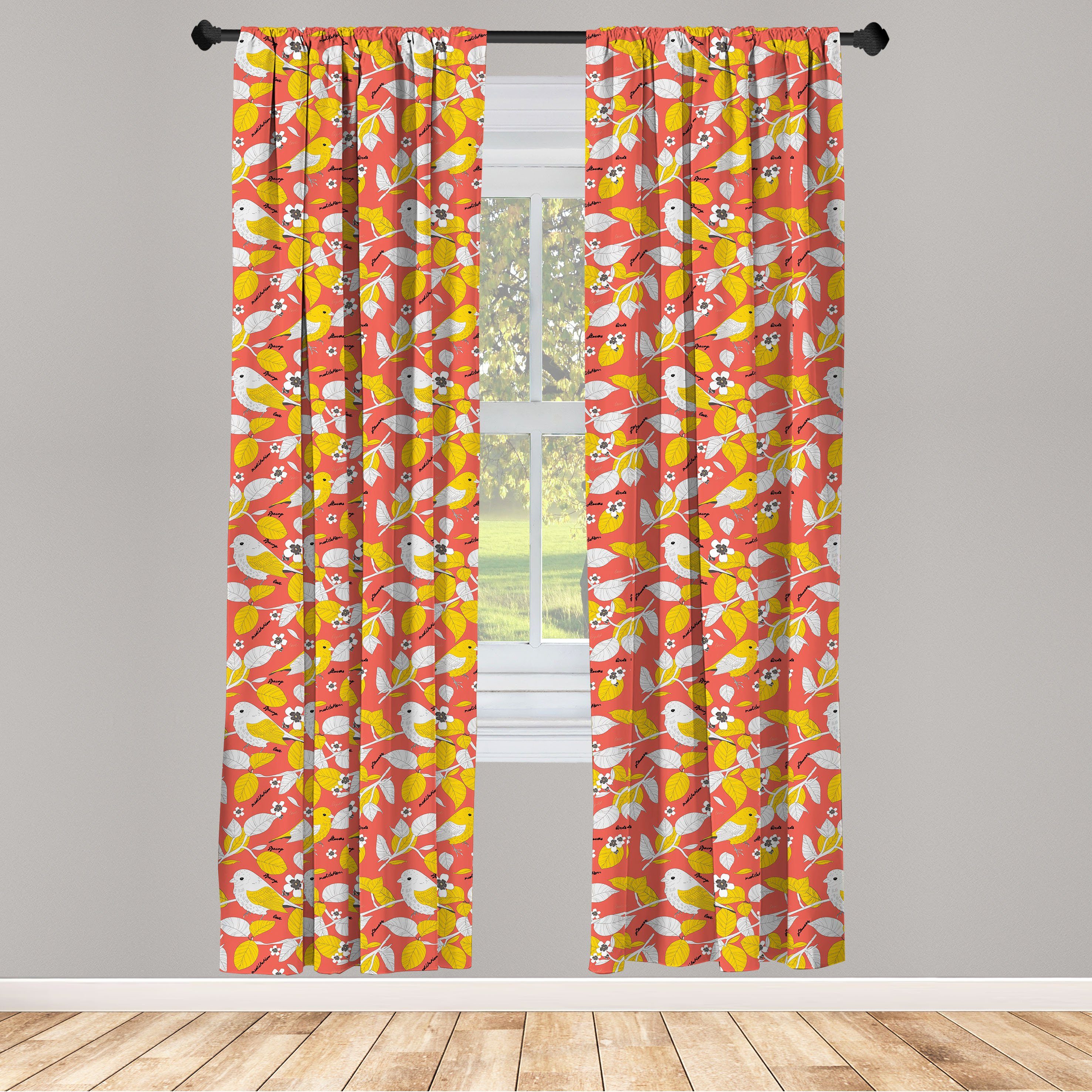 Gardine Vorhang für Abakuhaus, und Dekor, Vogel Style Natur Schlafzimmer Retro Blumen Wohnzimmer Microfaser