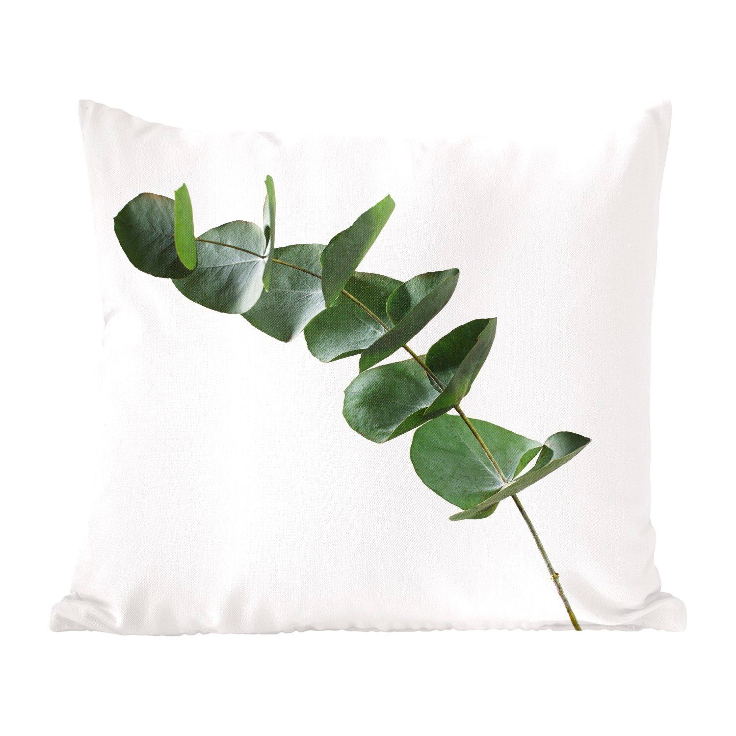 Deko, Füllung Eukalyptusblätter auf Wohzimmer, für MuchoWow Zierkissen Sofakissen Dekokissen Grüne Hintergrund, weißem Schlafzimmer, mit