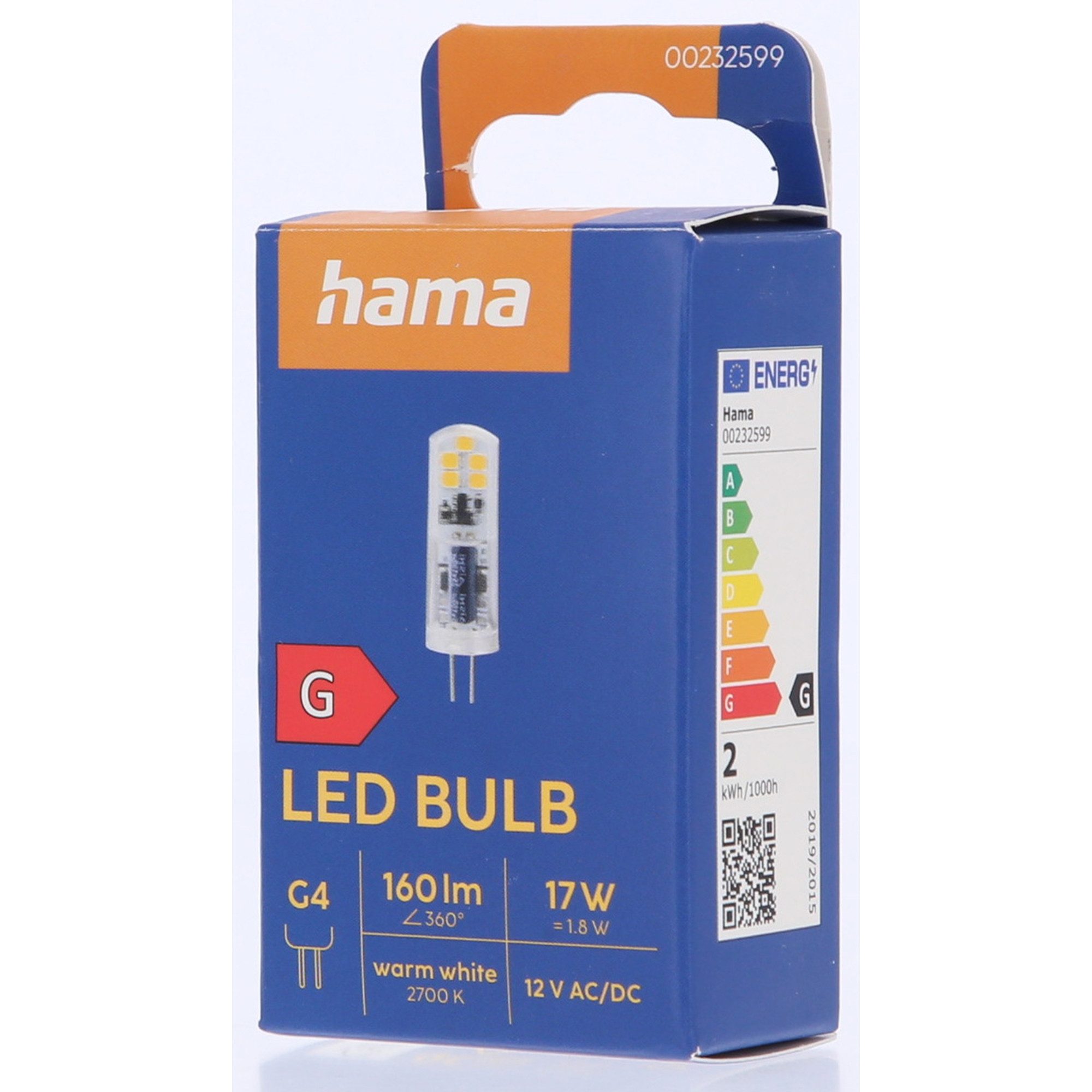 Hama LED-Leuchtmittel G4, 1,8W (17W), 160lm, Warmweiß, Möbel-Beleuchtun, G4, 1 St., Warmweiß