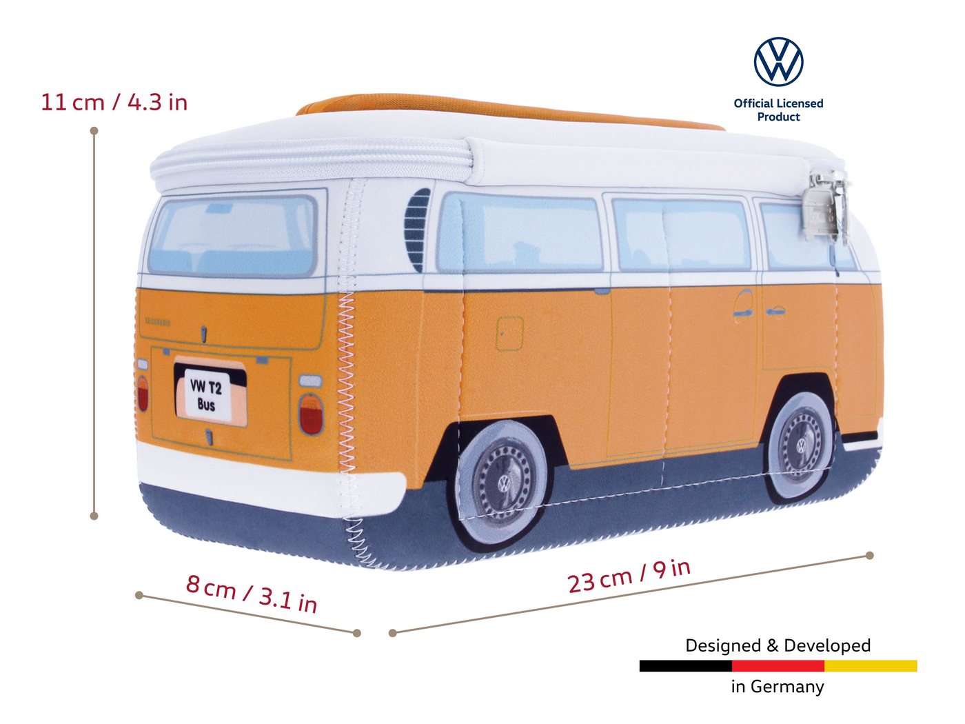 Thumbnail - VW Collection by BRISA Federmäppchen Universaltasche im VW Bulli T2 Design, Kosmetiktasche aus Neopren, 23 x 11 x 8 cm