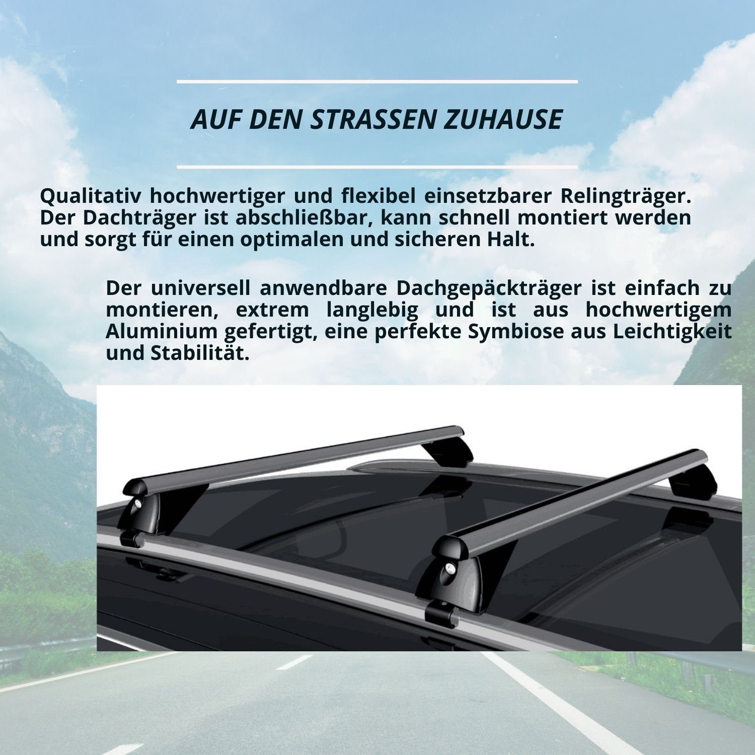 VDP Dachträger, Dachträger - Relingträger - Dachgepäckträger - Querträger Dachreling - Relingträger universal - VDP-R003 - Aluminium - 120cm - 90kg - für bündige Dachschienen