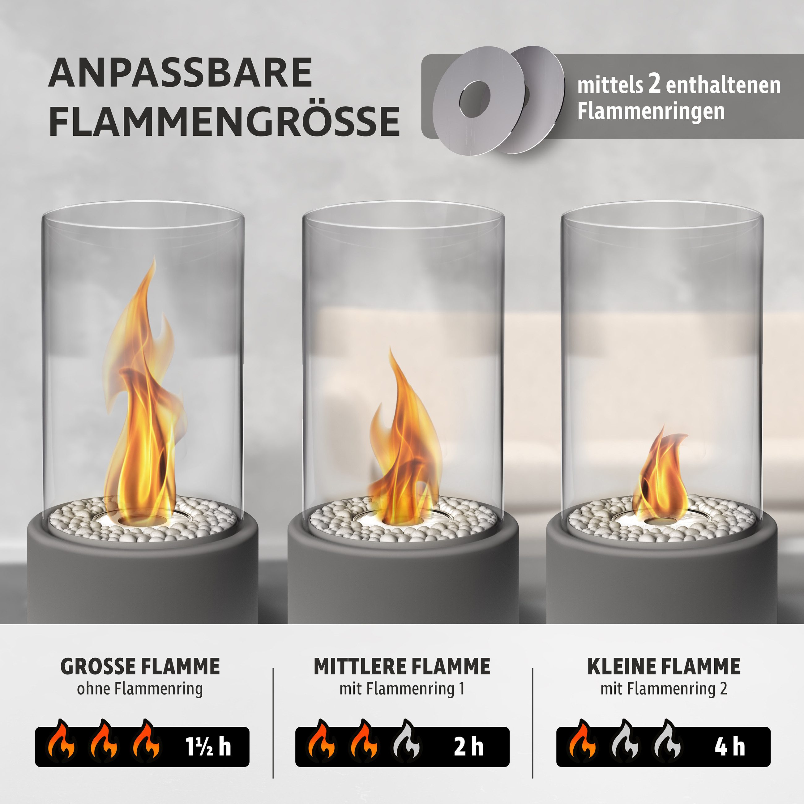 Monster24 Tischfeuer Bio-Ethanol Tischkamin für Indoor & Outdoor, Echtfeuer-Dekokamin (Höhe 31 cm / Durchmesser 16 cm)