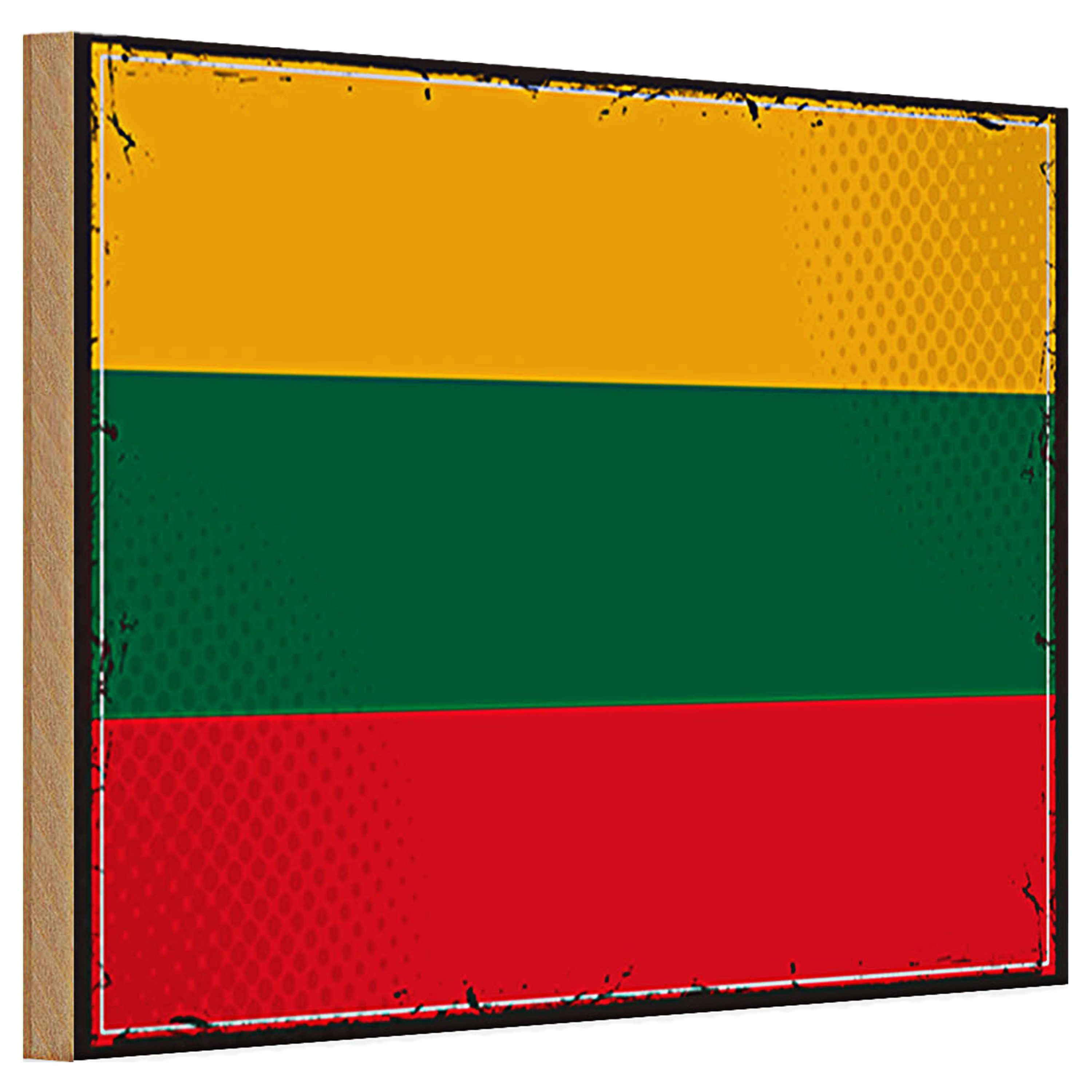 Roomando Holzbild Holzschild Flagge Litauen 30x20cm Retro Flag of Lithuania