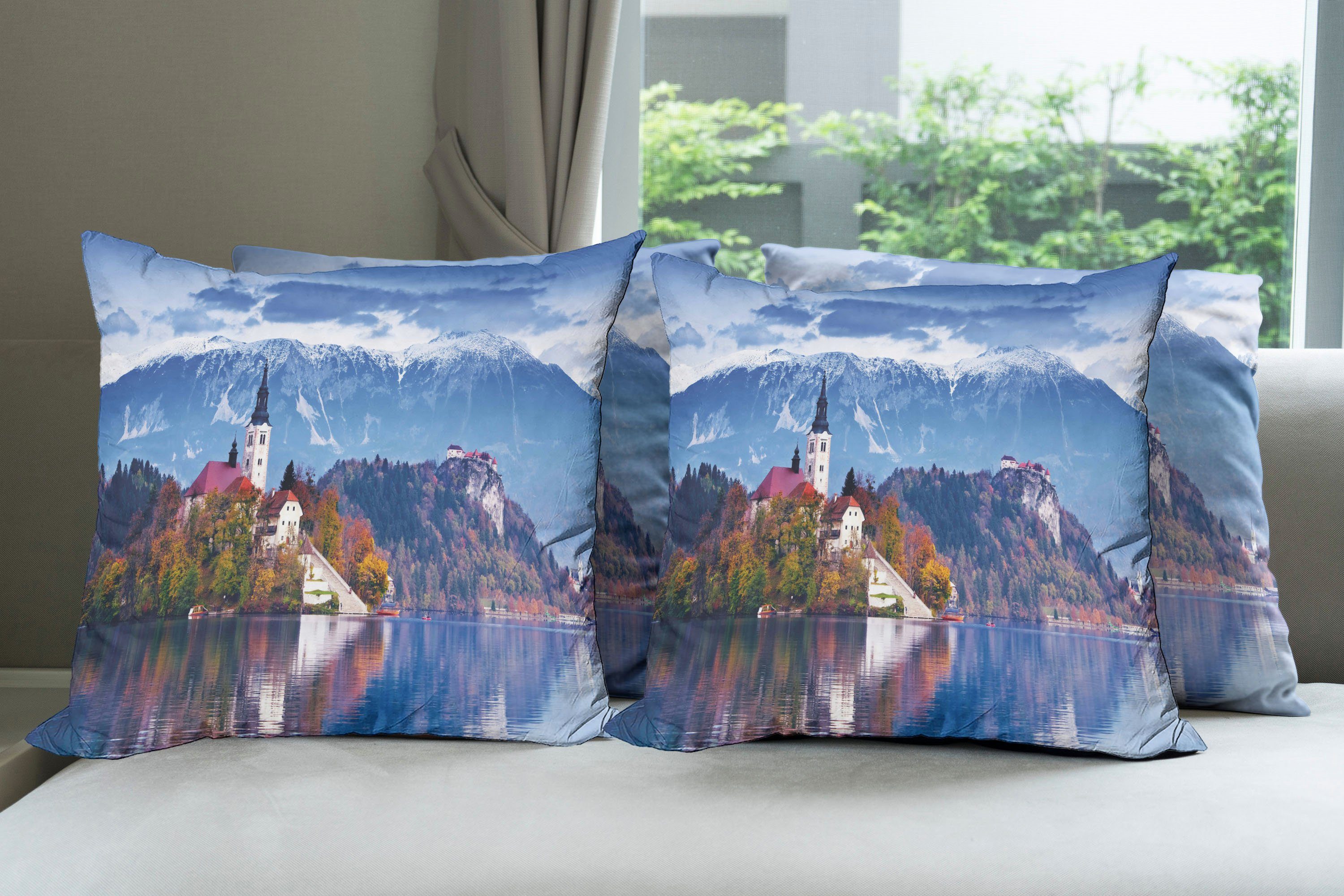 Landschaft Accent Abakuhaus Doppelseitiger Modern Bled Digitaldruck, Stück), Kissenbezüge See (4 Slowenien
