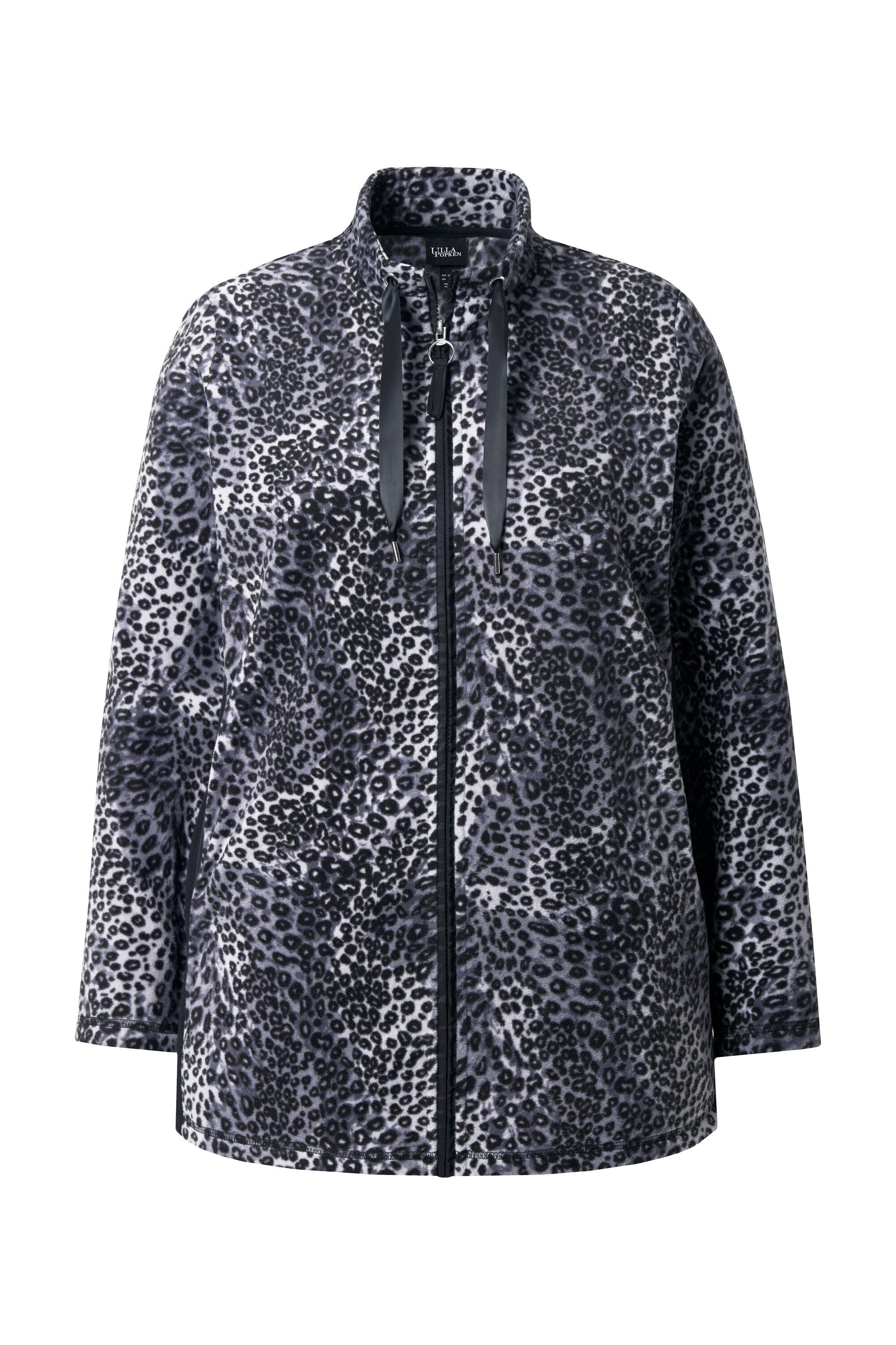 Ulla Popken Sweatjacke Loungewear-Fleecejacke Leomuster Stehkragen günstig online kaufen