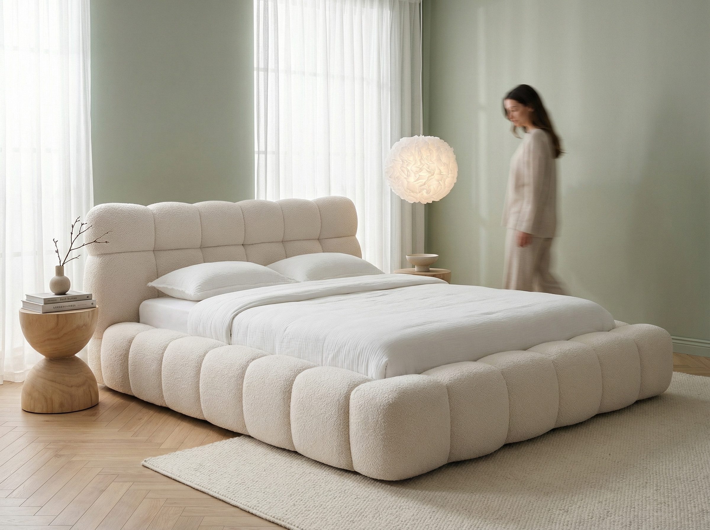 wonello Polsterbett Mira XL (das Original), Bett mit Bettkasten und Lattenrost – eleganter Boucle-Stoff
