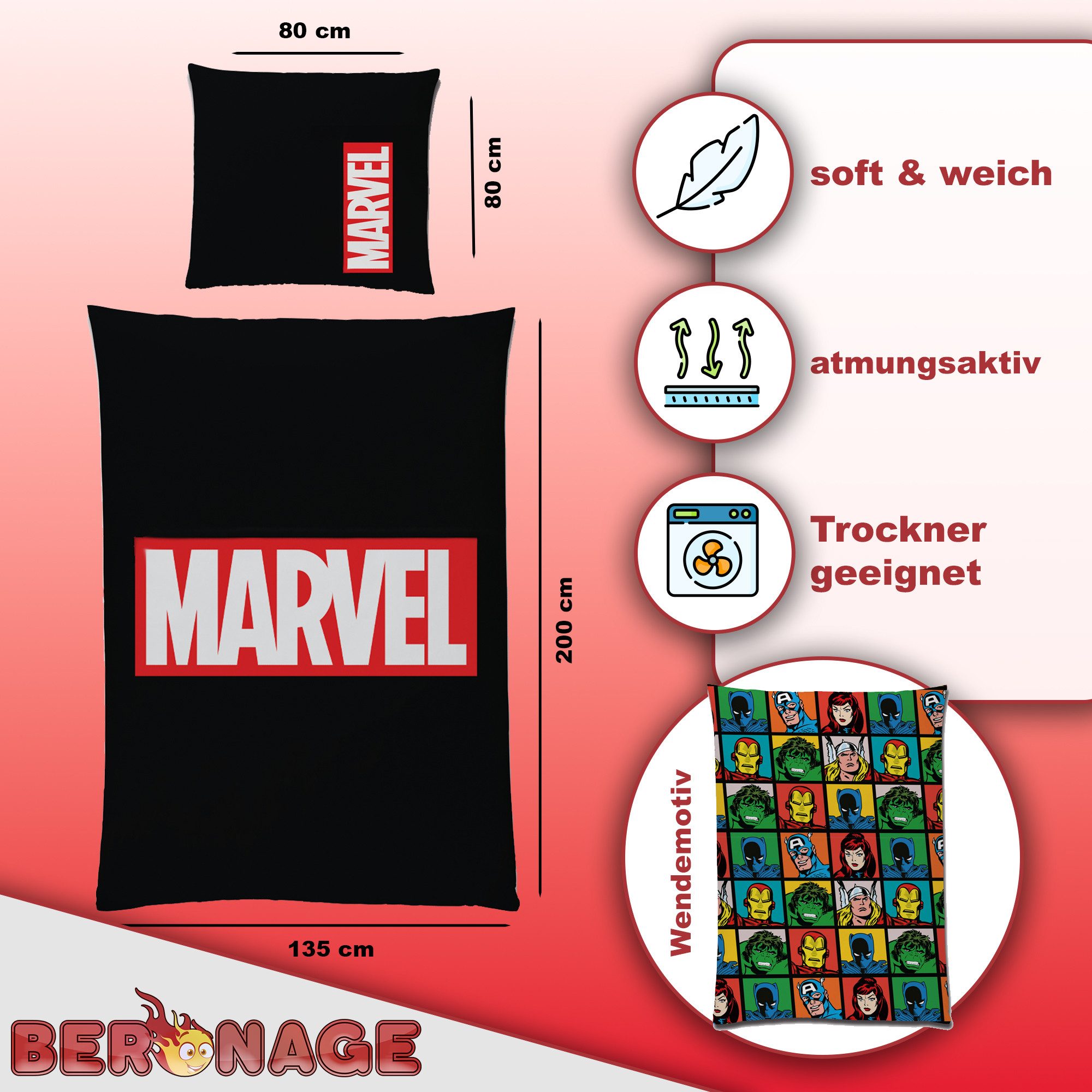 BERONAGE Jugendbettwäsche Marvel Logo Bettwäsche schwarz Linon / Renforcé, günstig online kaufen