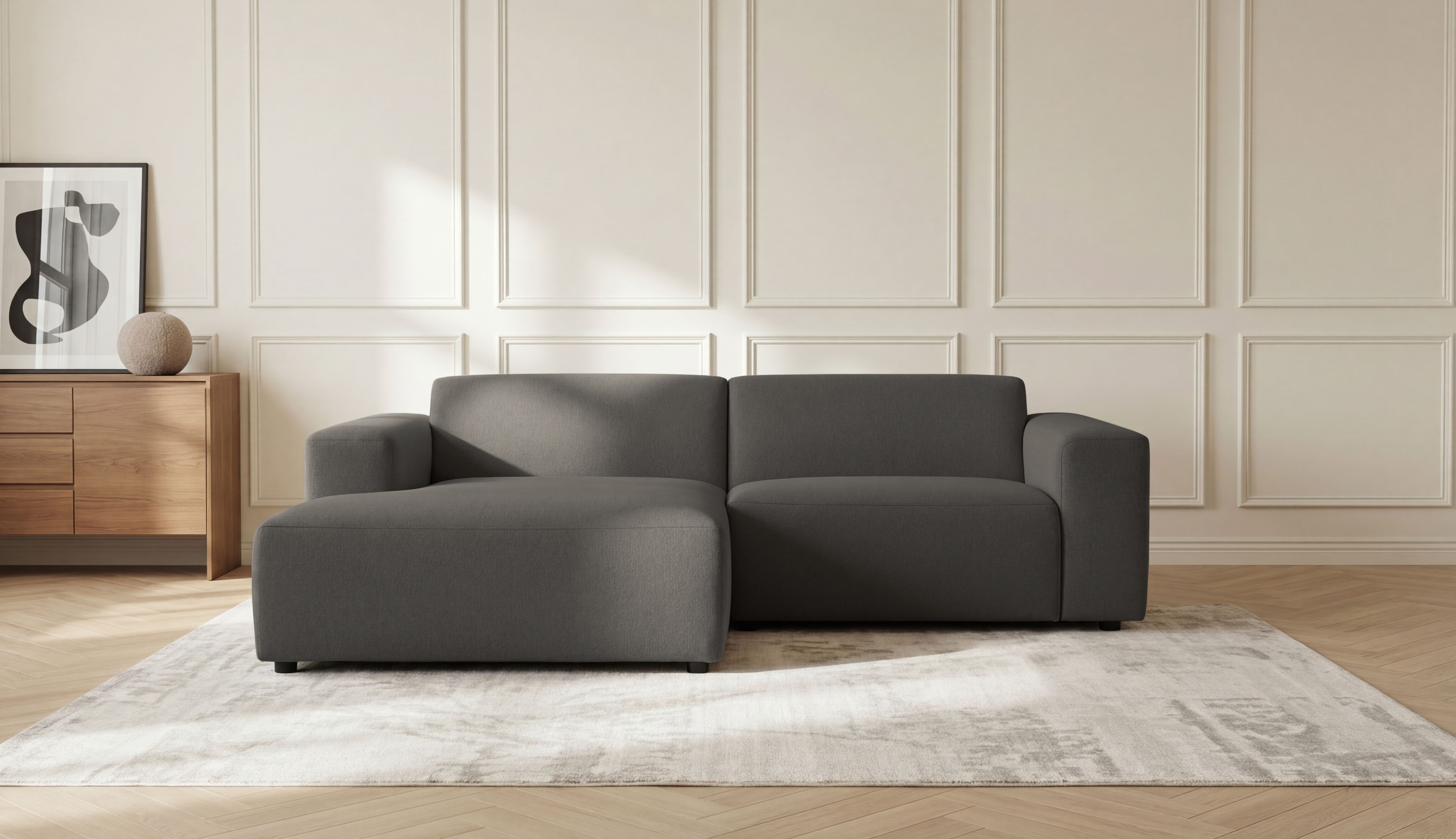 OTTO home Ecksofa Koa, 228 cm, L-Form, Modulsofa in Cord, Chenille, Struktur, Webstoff, Designsofa, weicher Lounge-Sitzkomfort, Welleunterfederung, bodentief