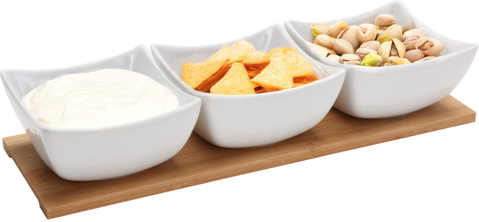 Koopman Servierschale Dipschale Soßenschale Snackschale Tablett 31x 10,5 x 6,5 cm, Keramik, (4-tlg), 3 Schalen, Servieren, Keramik, Tischgedeck, Weiß