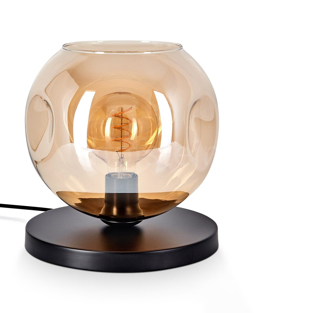 Tischleuchte Tischlampe aus Metall/Glas in Schwarz/Bernsteinfarben