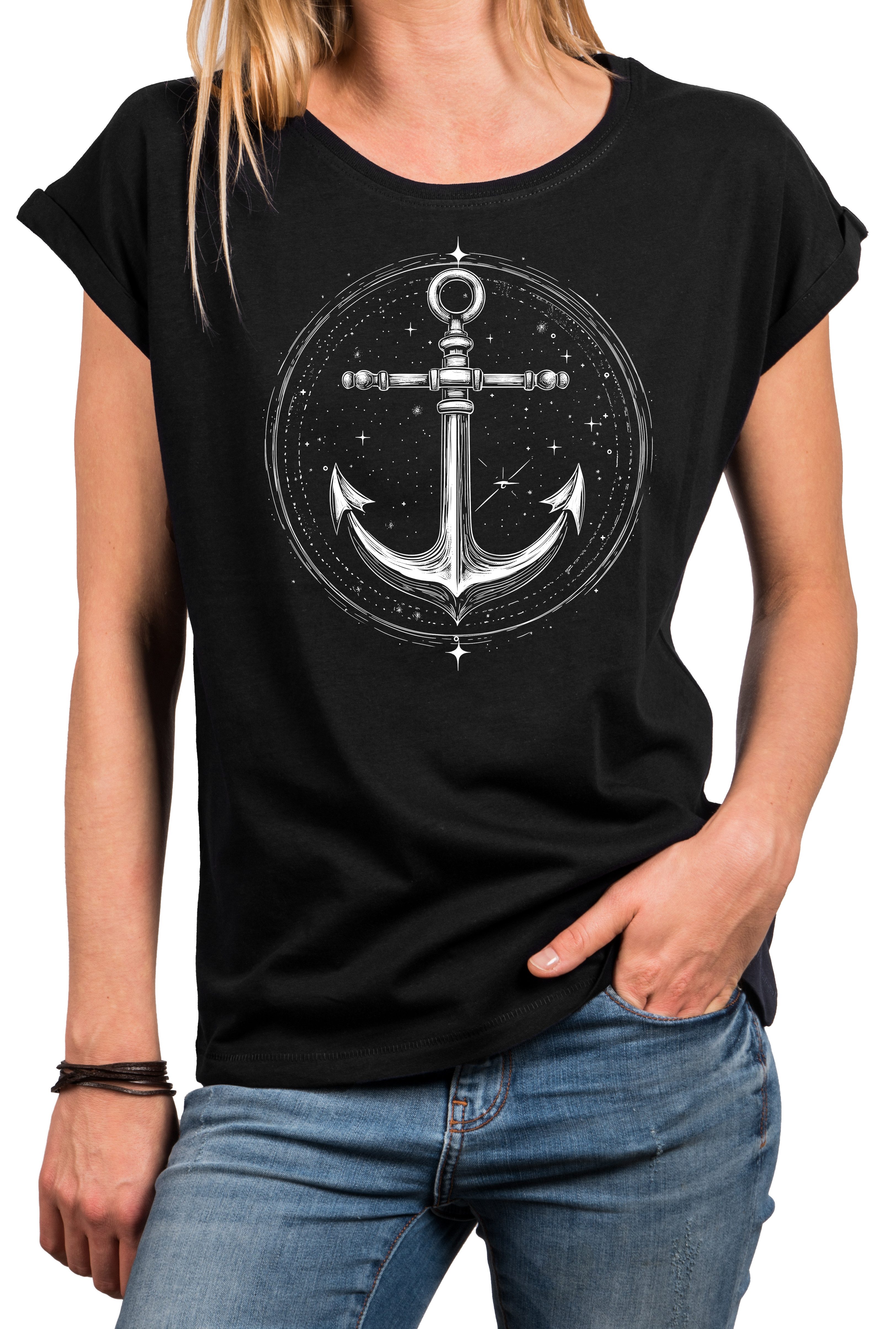 MAKAYA Kurzarmshirt mit Anker Damen Top günstig online kaufen