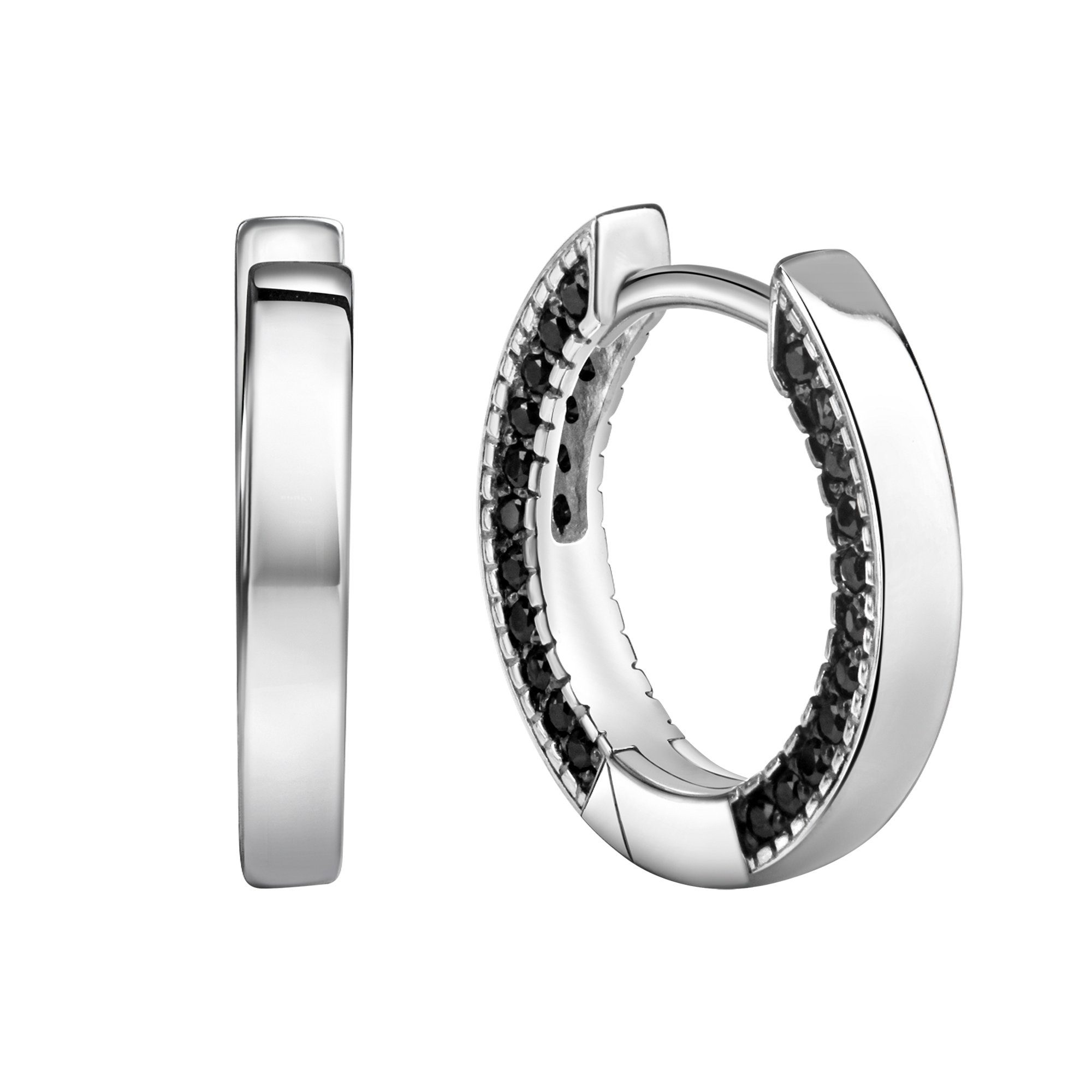 CELESTA Paar Creolen Silber 925 rhodiniert mit 88 schwarzen Zirkonia-Steinen