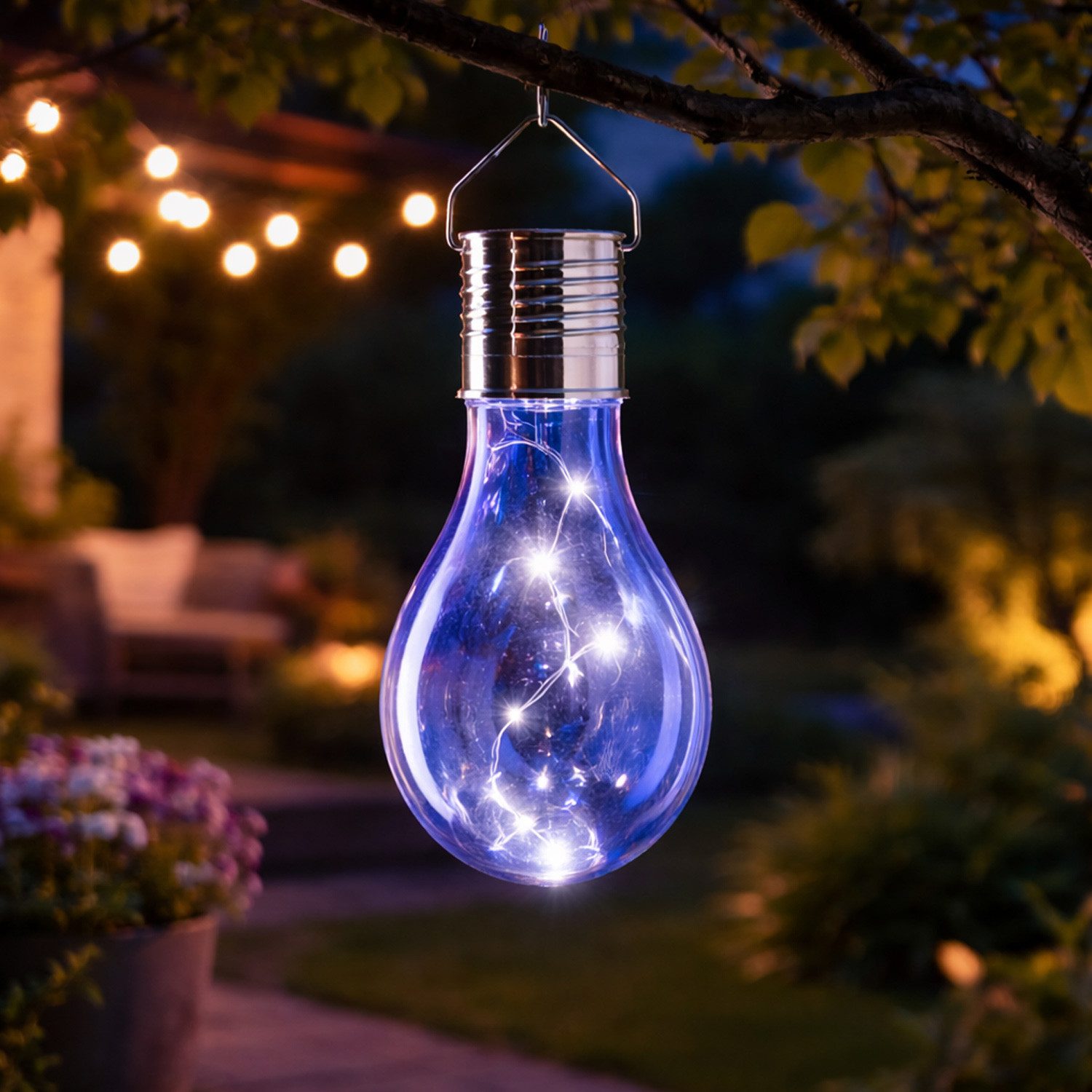 LED Solarleuchte LED Solar Glühbirne hängend Gartenleuchte für Terrasse Balkon blau