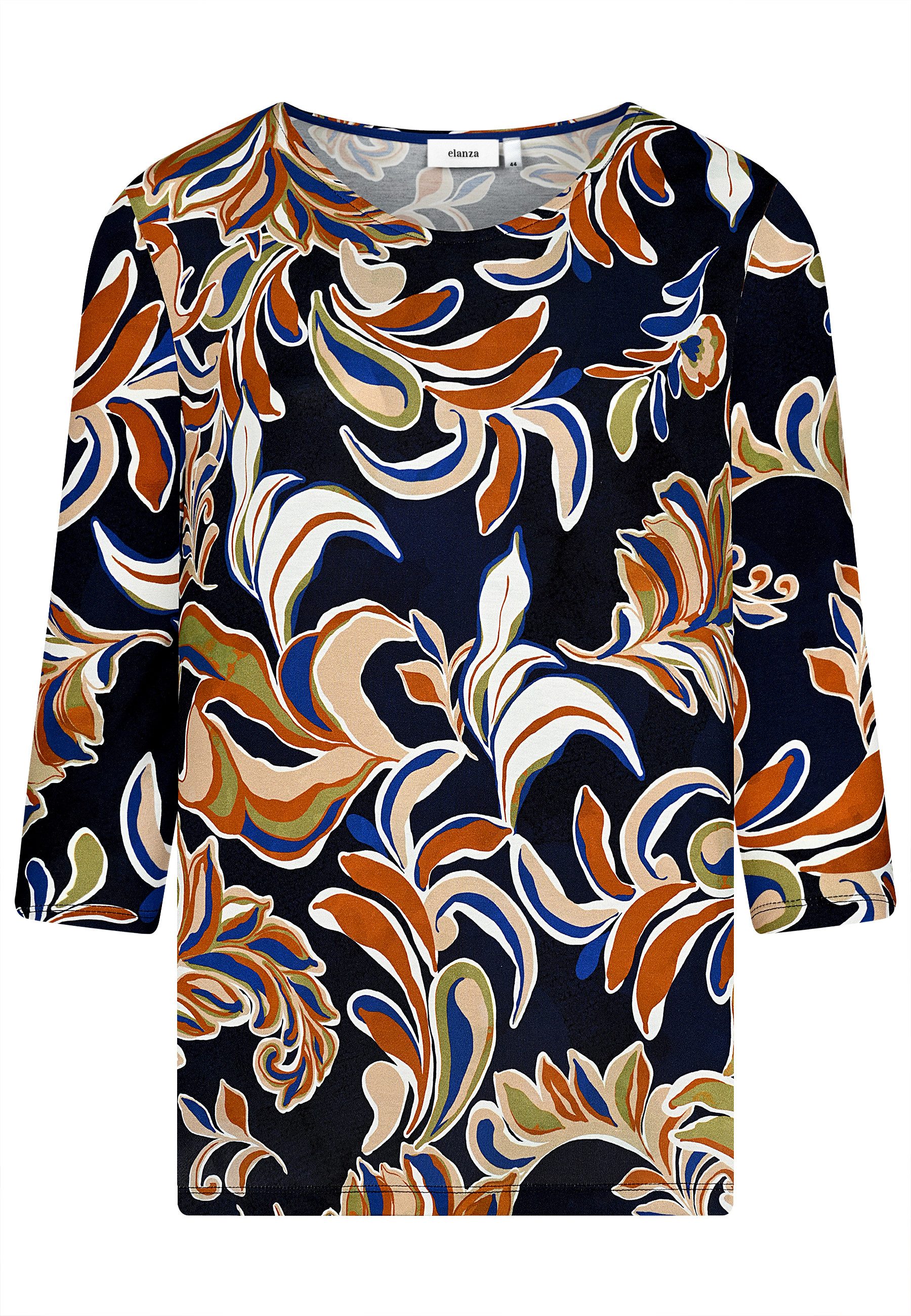 elanza T-Shirt Shirt mit Blätter-Print in Blau/Braun (1-tlg) günstig online kaufen