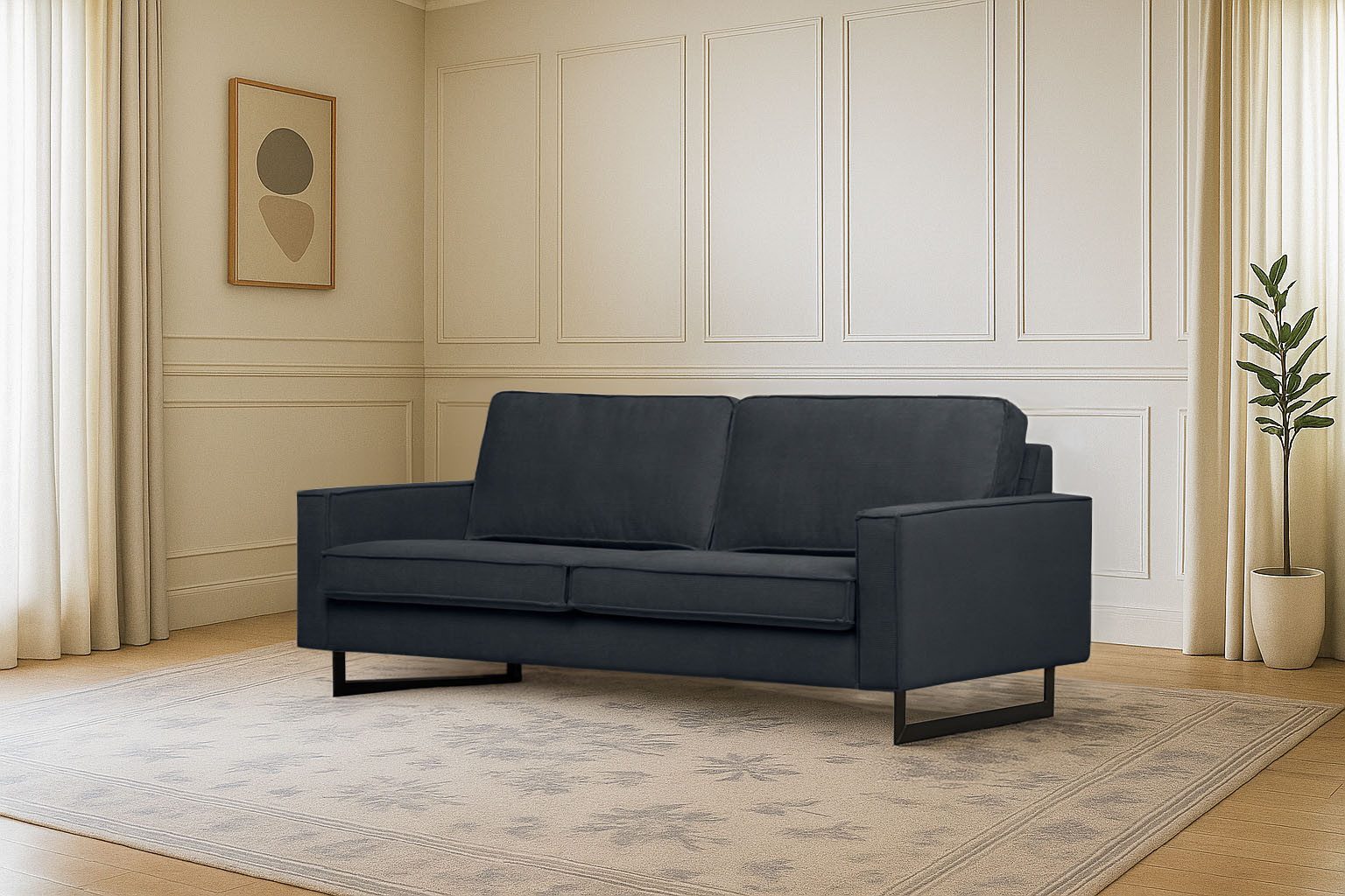 Home affaire 3-Sitzer Pinto, 206 cm, Cord, Chenille, Lederoptik, mit Keder, schwarze Metallfüße, Wellenunterfederung