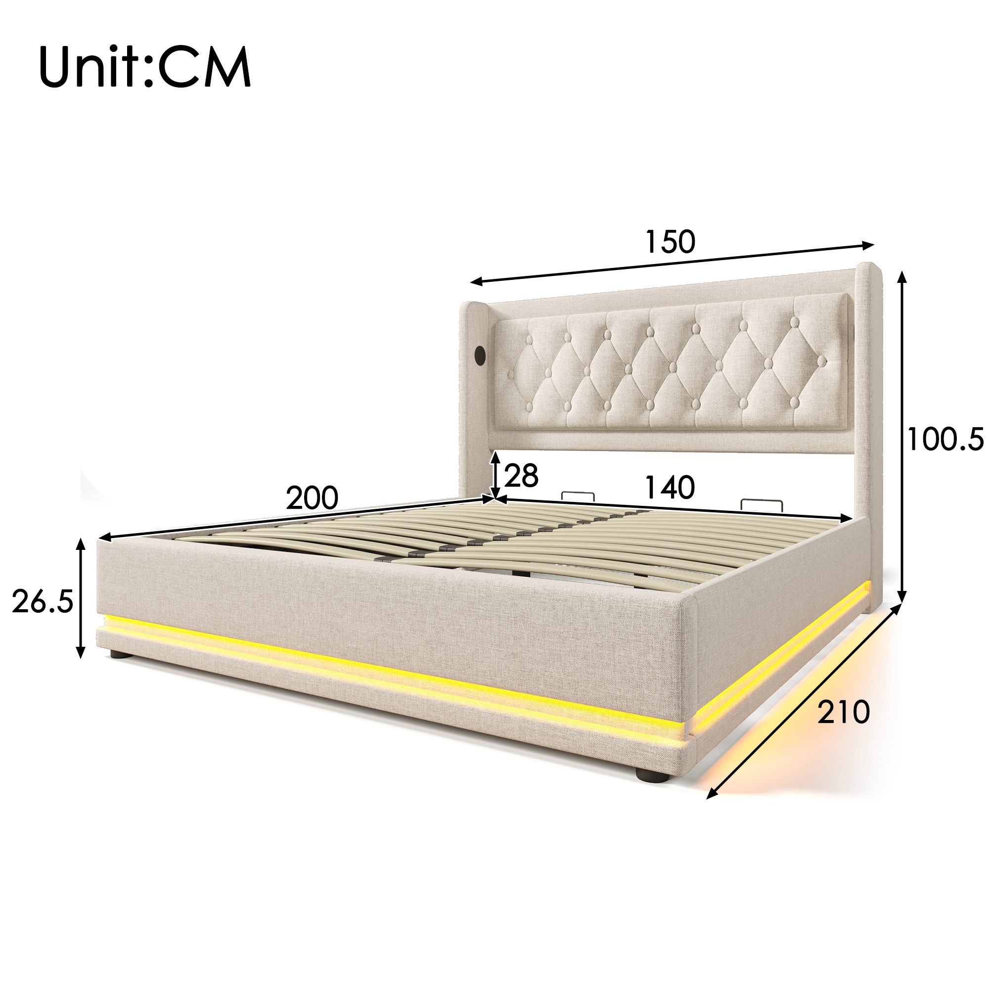 Ulife Polsterbett Hydraulisches Stauraumbett Einzelbett mit LED-Beleuchtung günstig online kaufen