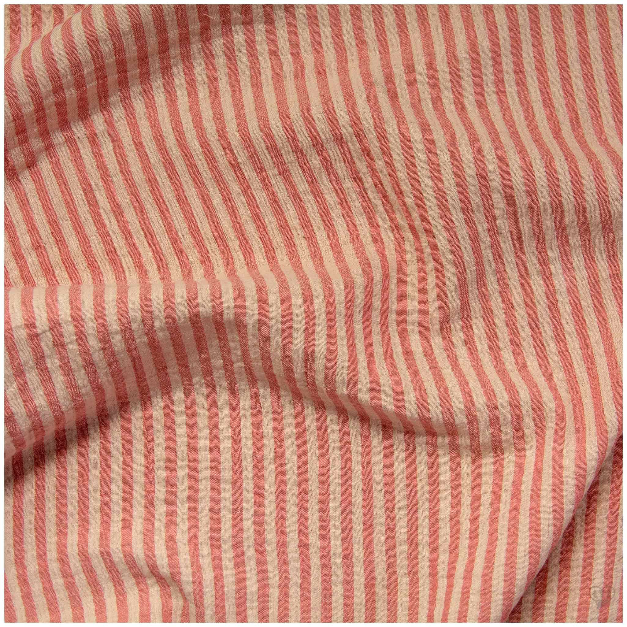 maDDma Stoff Musselin Stoff Streifen Double Gauze Baumwolle 1/2 Meterware 125 cm, rot-lachs