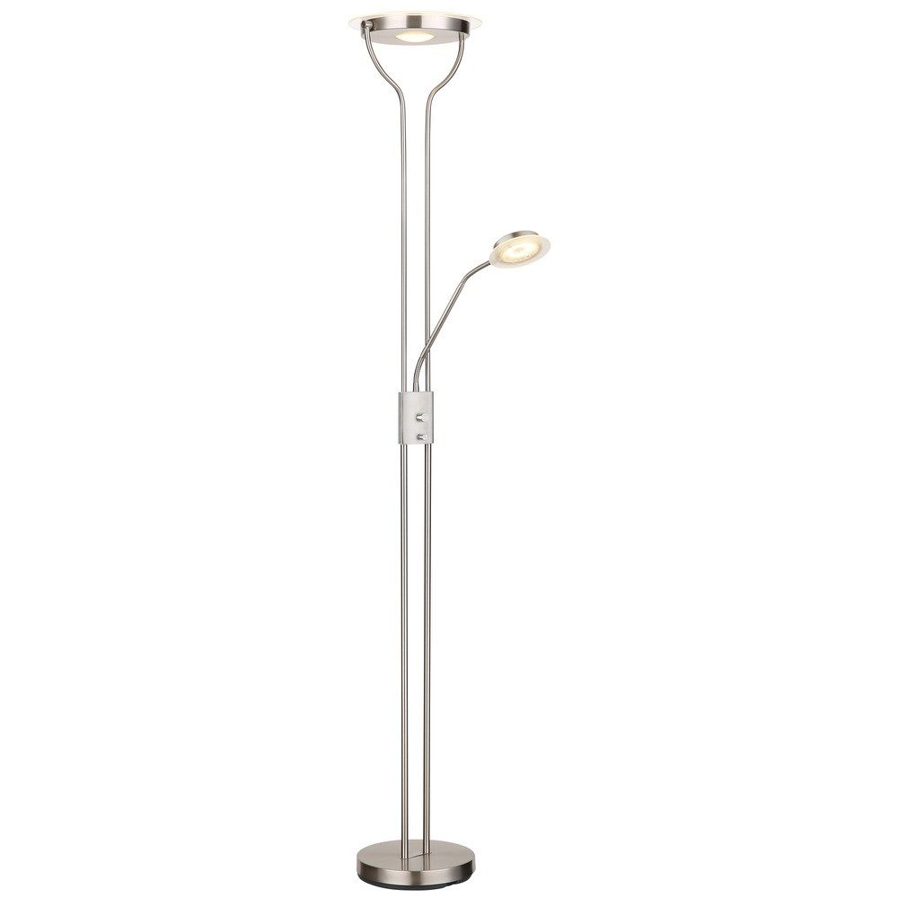 GLOBO LIGHTING LED Deckenfluter, LED-Leuchtmittel fest verbaut, Warmweiß, LED Deckenfluter Metall Silber Glas Nickel Dimmbar Lesearm H 180 cm