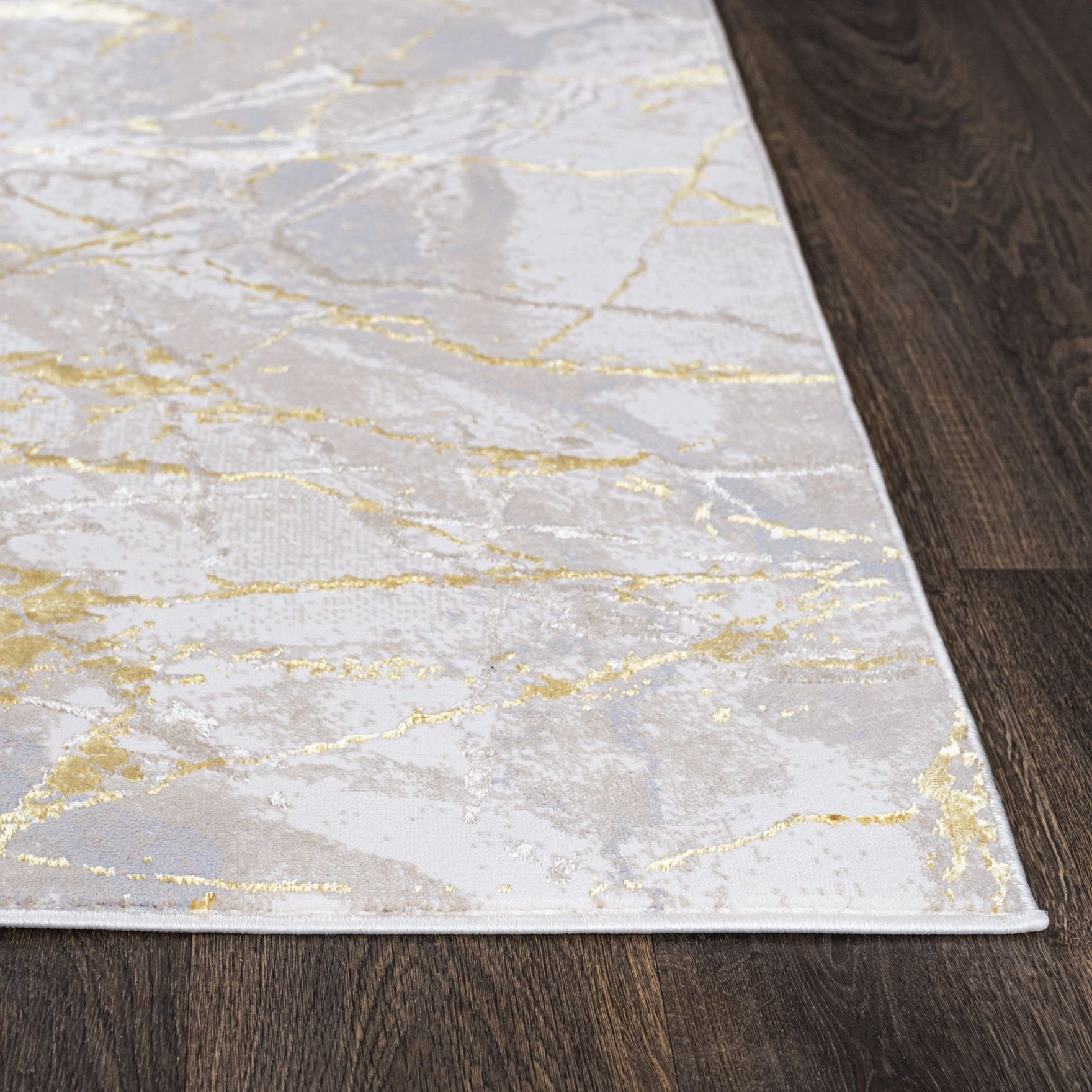Mazovia Designteppich Modern Teppich für Wohnzimmer - Beige Creme mit Gold, 80 x 150 cm – Bild 4 von 5
