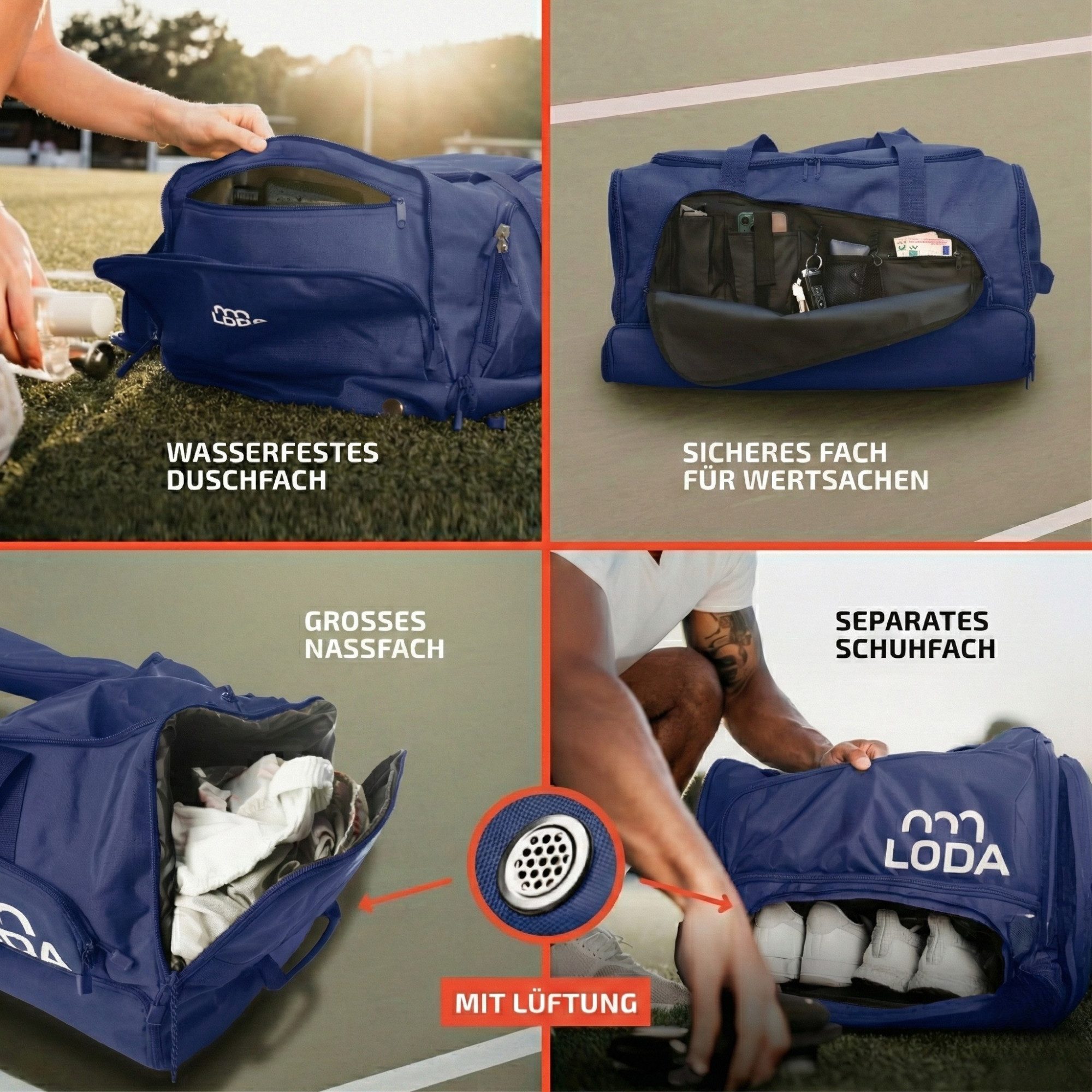 LODA sports Sporttasche team 68L - Trainingstasche mit Rucksackfunktion & Schuhfach, 65 cm (L) x 30cm (B) x 35cm (H), 68 Liter Volumen