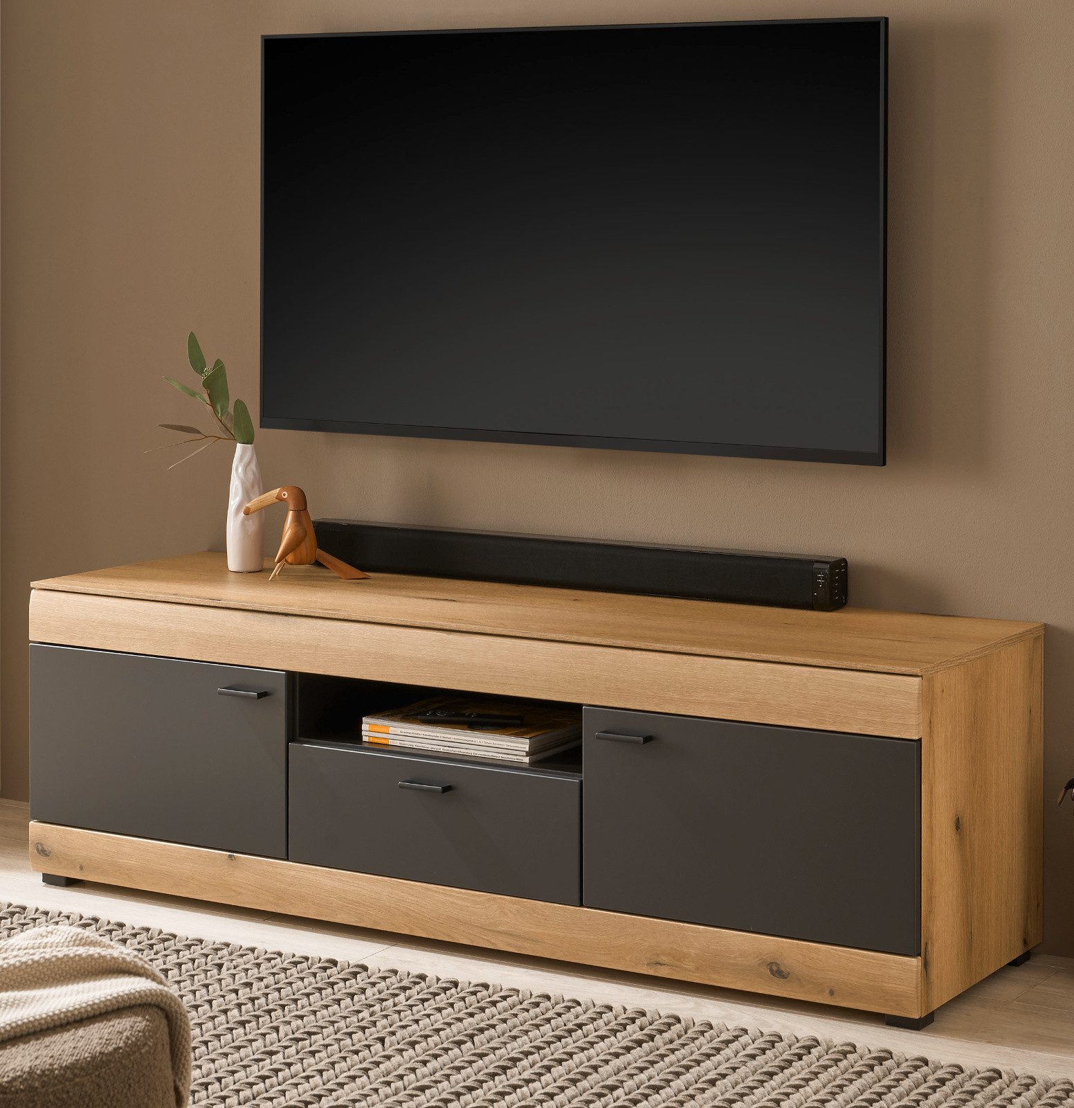 Furn.Design Lowboard Assina (Flat-TV Unterschrank in Eiche Evoke und Graphit Grau, 150 cm, ca. 65), mit Soft-Close-Funktion