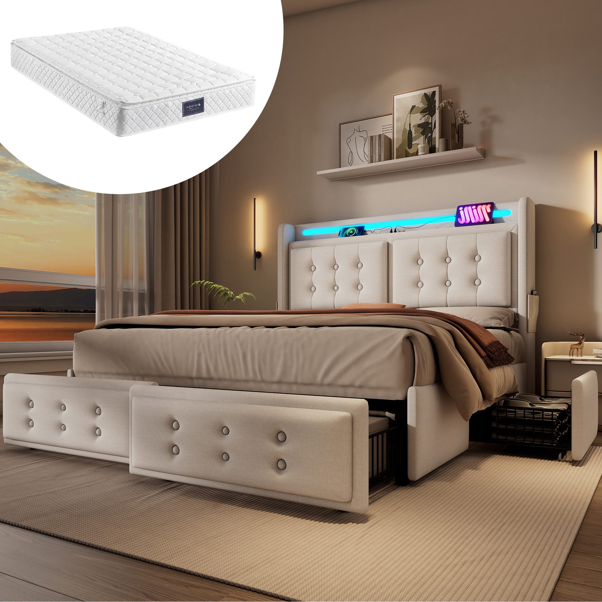 HAUSS SPOLE Polsterbett 160x200cm mit Led, günstig online kaufen
