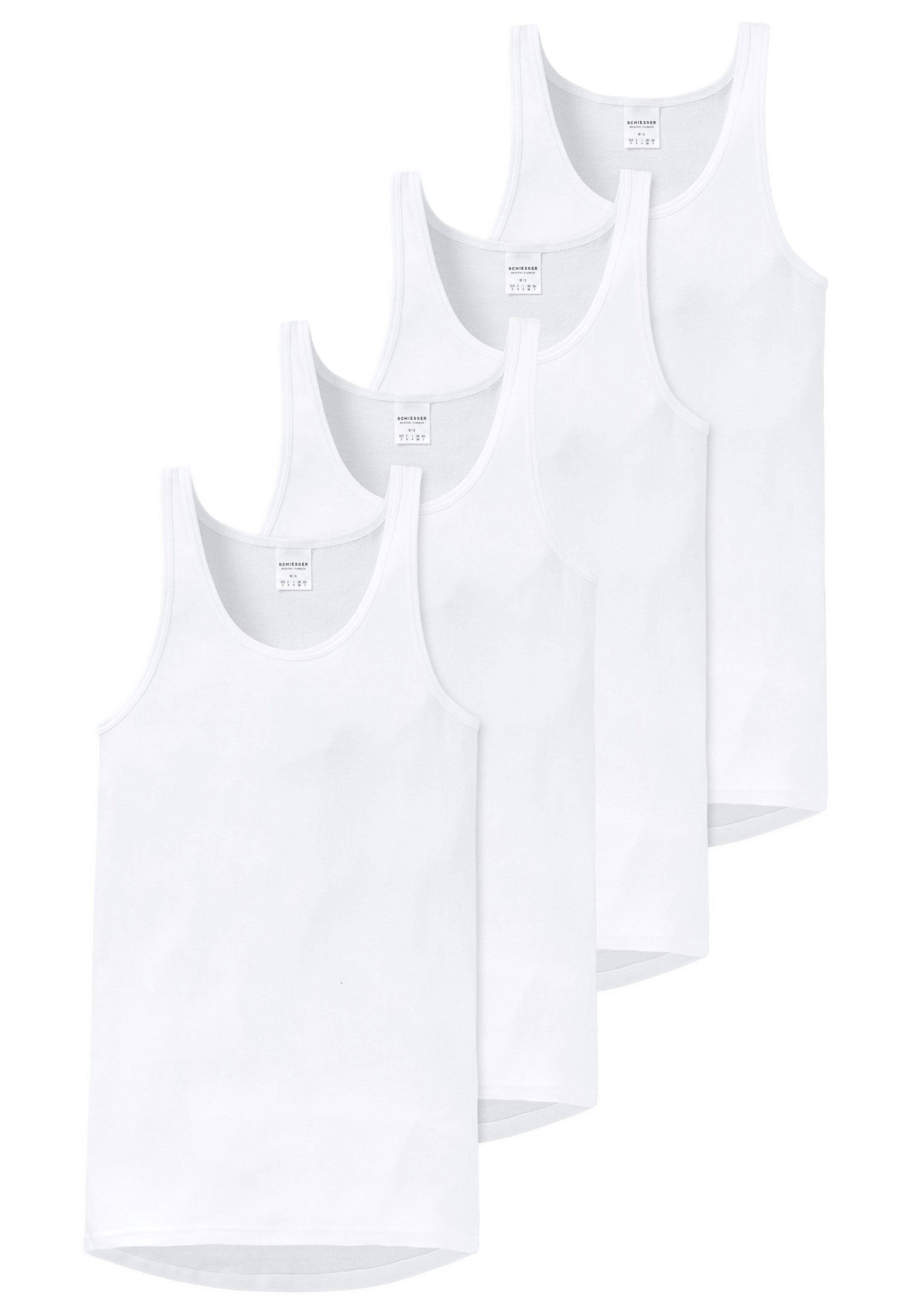 Schiesser Unterhemd Weiß - Pack Classics 4er Baumwolle Original (Spar-Set, Unterhemd Feinripp 4-St) / Tanktop 
