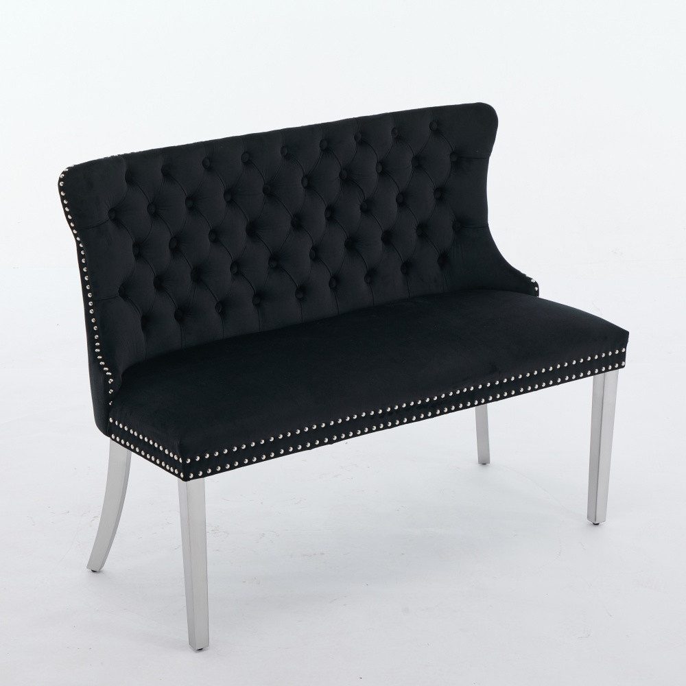 BBWL Polsterbank 2-Sitzer mit Handmade Knöpfen, Wing Back, Samtpolsterung, Velvet Double Dining Loveseat Bank für Küche & Esszimmer, Mid-Century – Bild 5 von 5