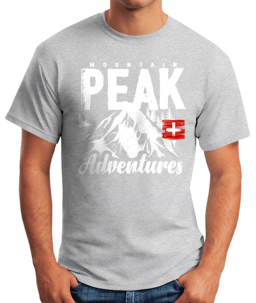 Moonworks® Print-Shirt Print MoonWorks Mountain Wander mit Adventures T-Shirt grau Herren