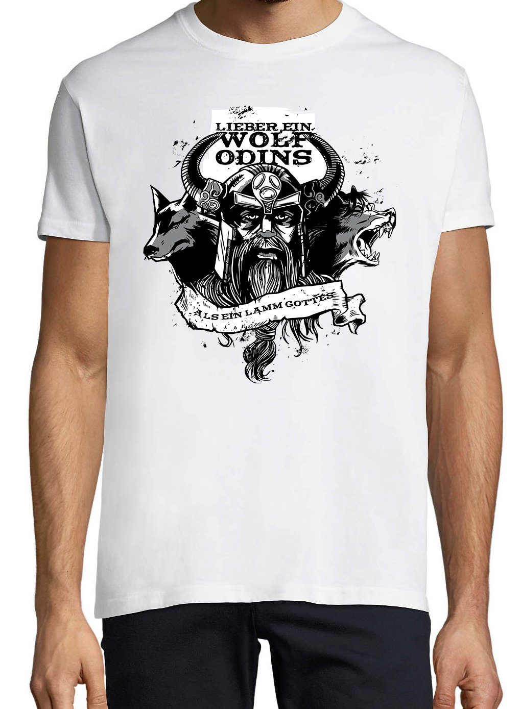 Youth Designz Print-Shirt Odins" Weiss mit ein Wolf "Lieber T-Shirt lustigem Herren Spruch
