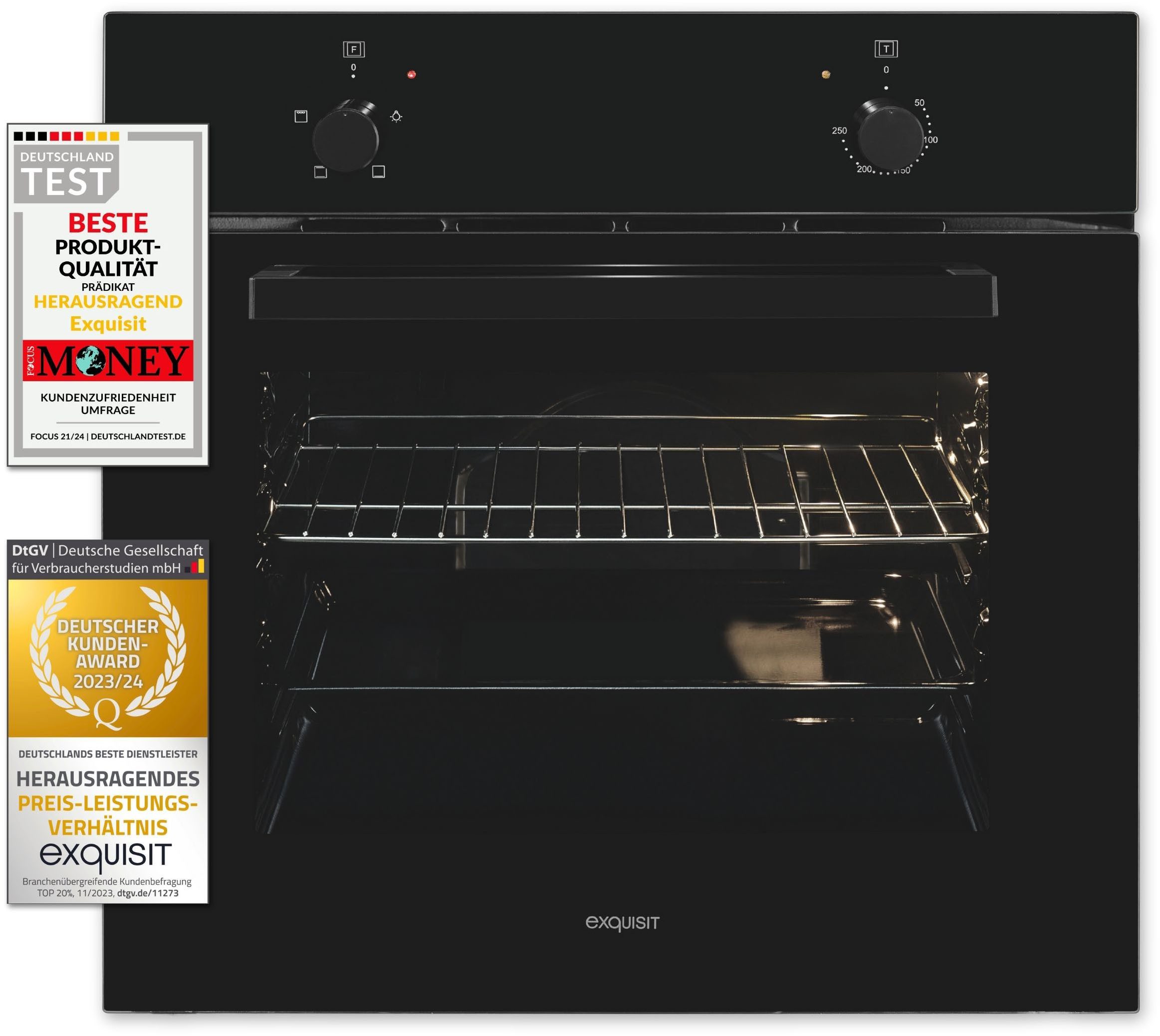 exquisit Einbaubackofen EBE255-020 schwarz, Klassisch, einfach kochen&backen mit allem drin:Grill,Licht,Backblech!