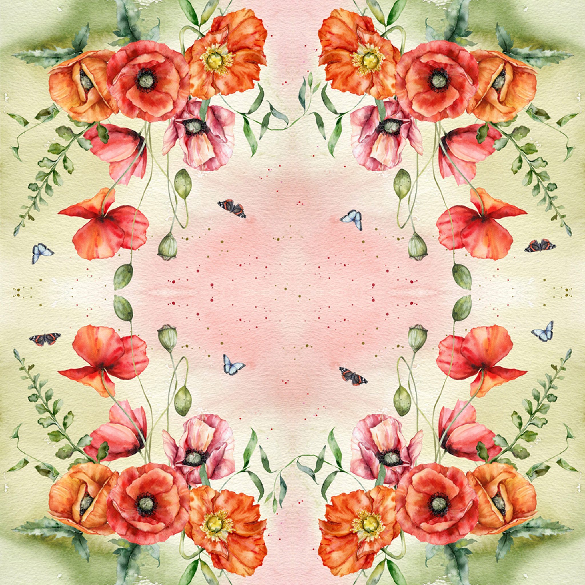 ti-flair Papierserviette, Servietten Papier 33x33cm 3-lagig mit Mohnblumen Motiv 20 Stück