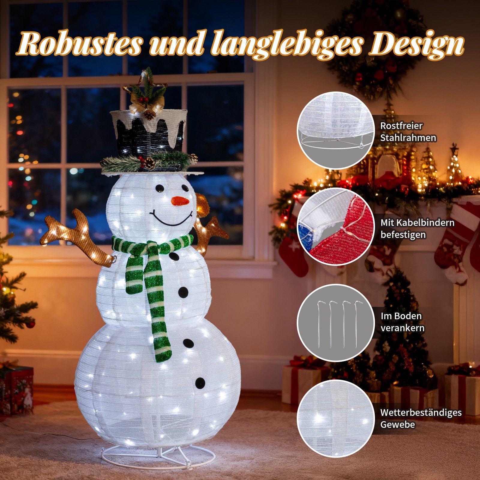 LALAHO Schneemann LED-Schneemann Weihnachten deko, 120cm mit 120 LEDs Weihnachtsbeleuchtung für Innen und Außen – Bild 4 von 5
