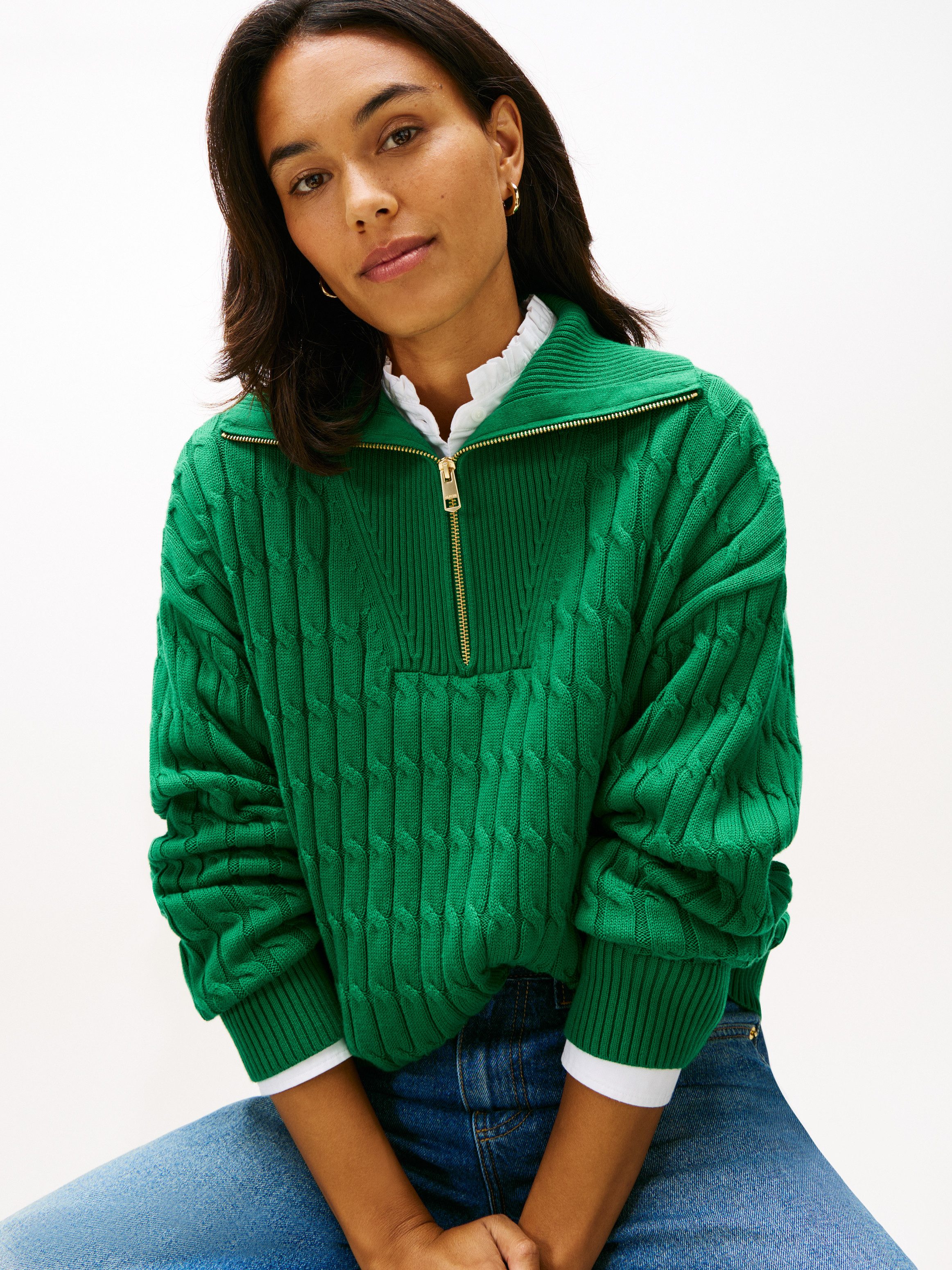 Tommy Hilfiger Troyer CO CABLE MID GG 1/2 ZIP LS SWT mit Zopfmuster günstig online kaufen