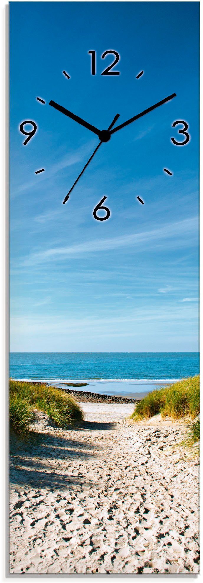Artland Wanduhr Strand mit Sanddünen und Weg zur See (wahlweise mit Quarz-  oder Funkuhrwerk, lautlos ohne Tickgeräusche), Moderne Wanduhr mit gut  ablesbarem Zifferblatt, 20x60 cm