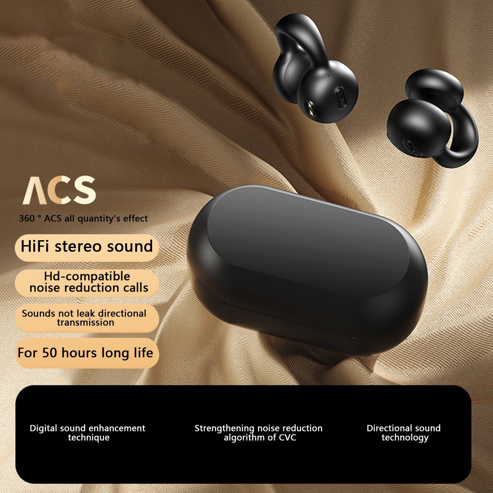 HiFi-Qualität 5.3,Clip Schwarz On Knochenleitungs Ear (Bluetooth) Bluetooth-Kopfhörer Kopfhörer, Rutaqian Kopfhörer