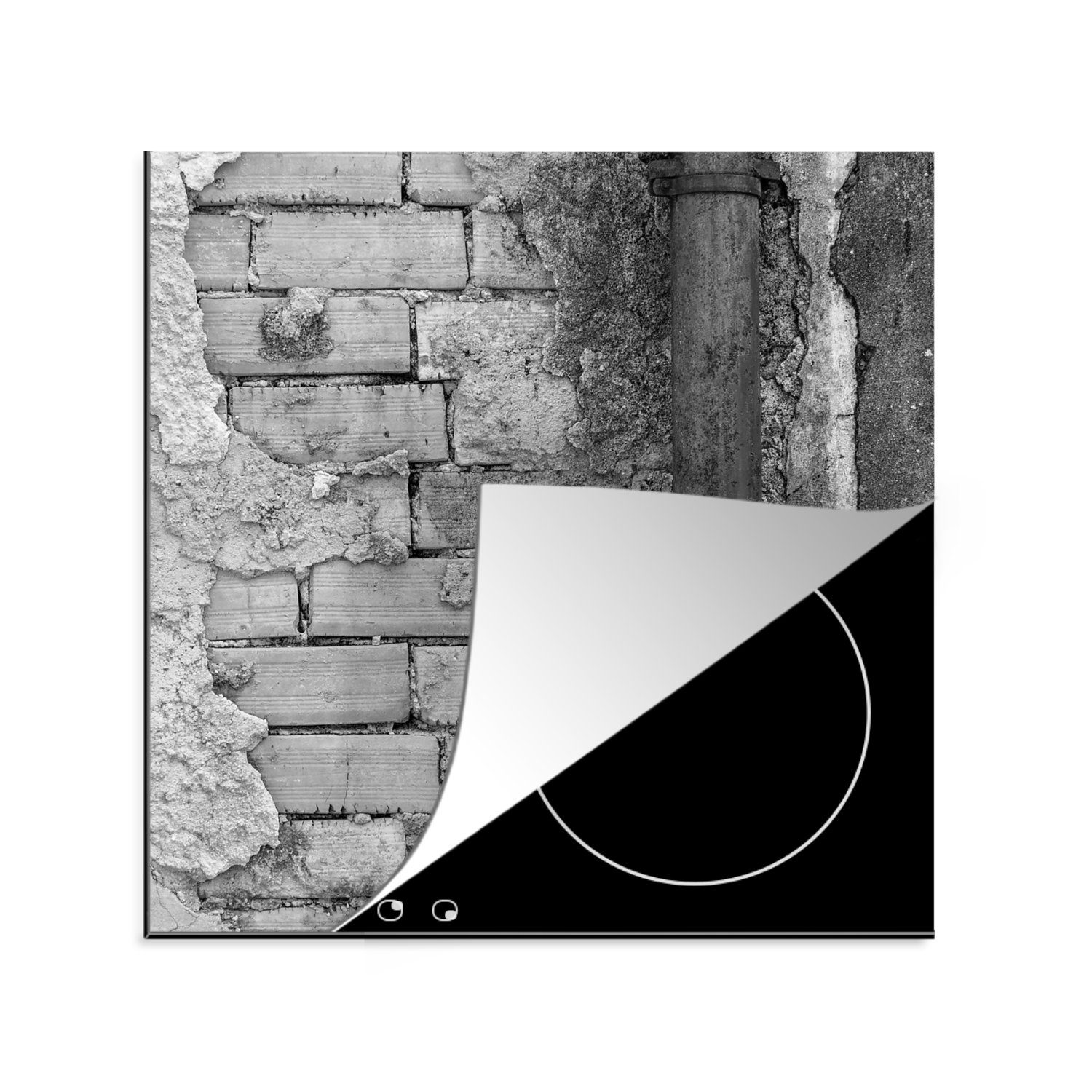 MuchoWow Herdblende-/Abdeckplatte Bröckelnde verputzte Wand, Vinyl, (1 tlg), 78x78 cm, Ceranfeldabdeckung, Arbeitsplatte für küche