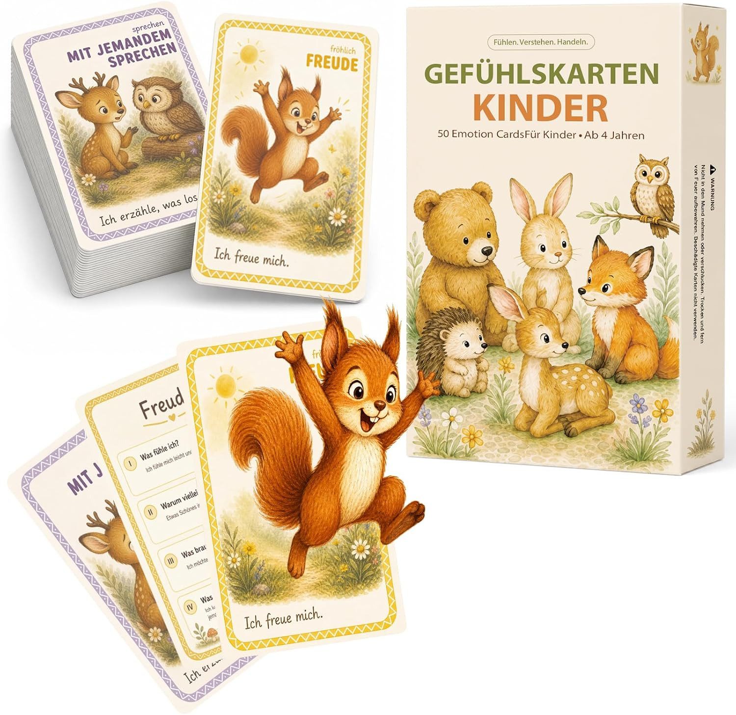 AIMAX Lernspielzeug Gefühlskarten Kinder 50 Karten Emotionen Lernkarten (50-St)