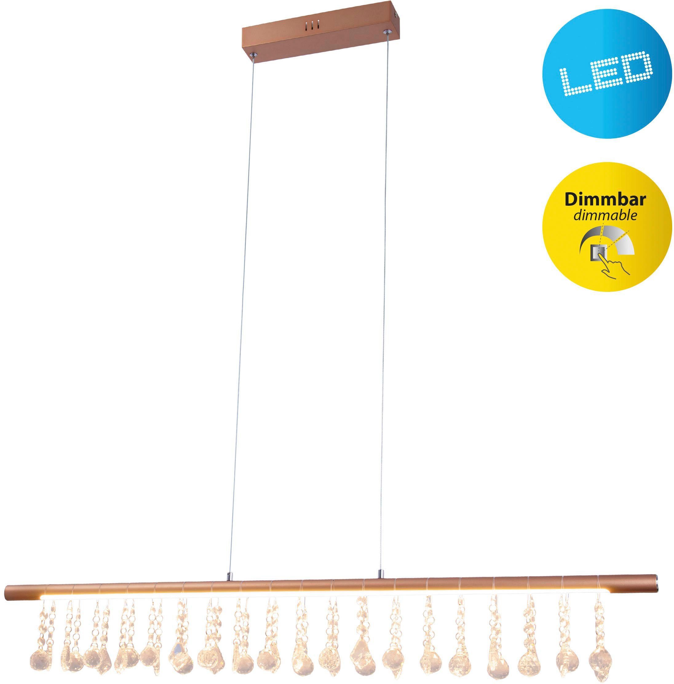 näve LED Pendelleuchte Nobilis, Dimmfunktion, LED fest integriert, Warmweiß, Hängeleuchte, dimmbar, warmweiß, L: 100cm, gold