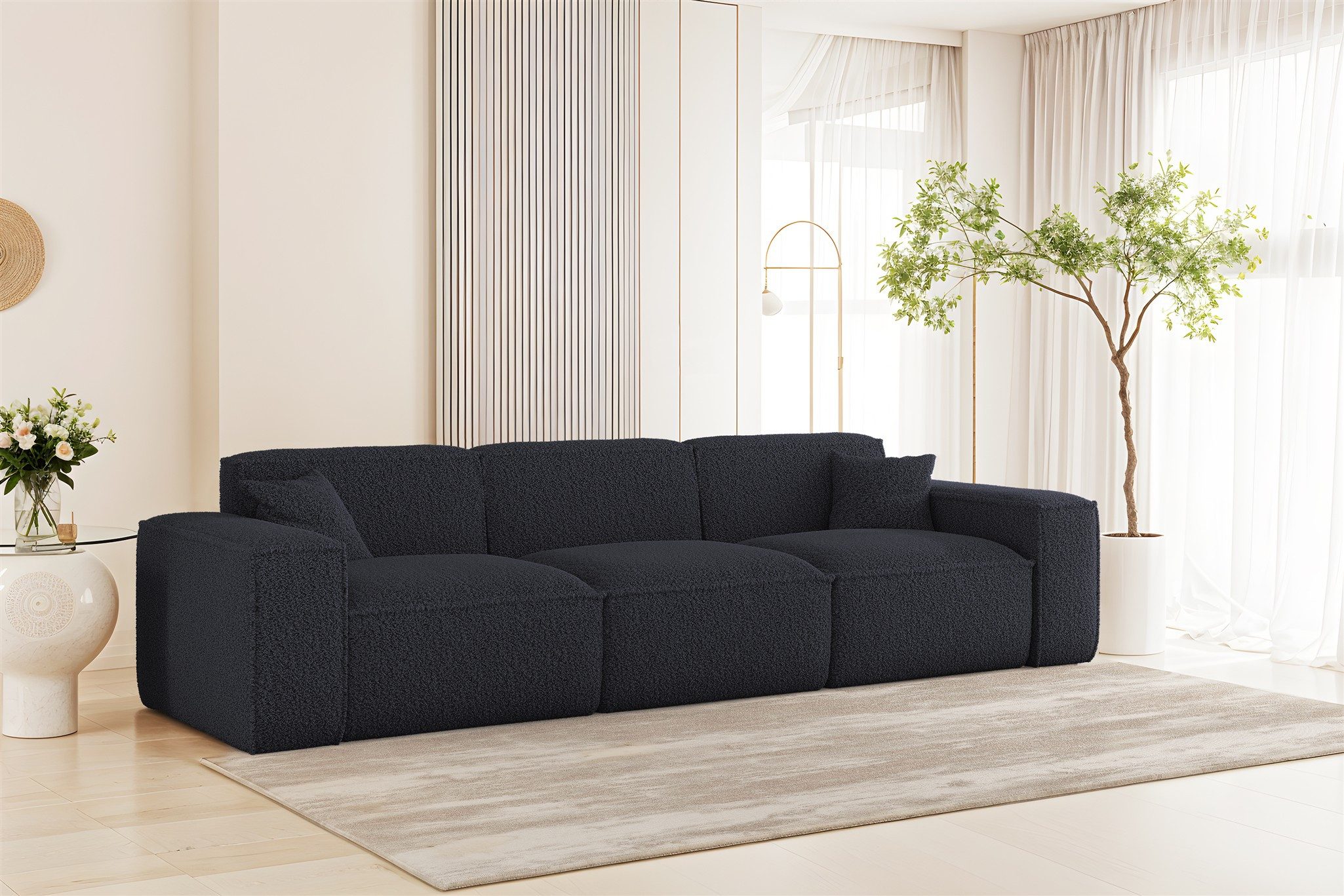 Fun Möbel 3-Sitzer Sofa Designersofa CELES PREMIUM in Stoff Sven, Rundumbezug, 2 x Zierkissen
