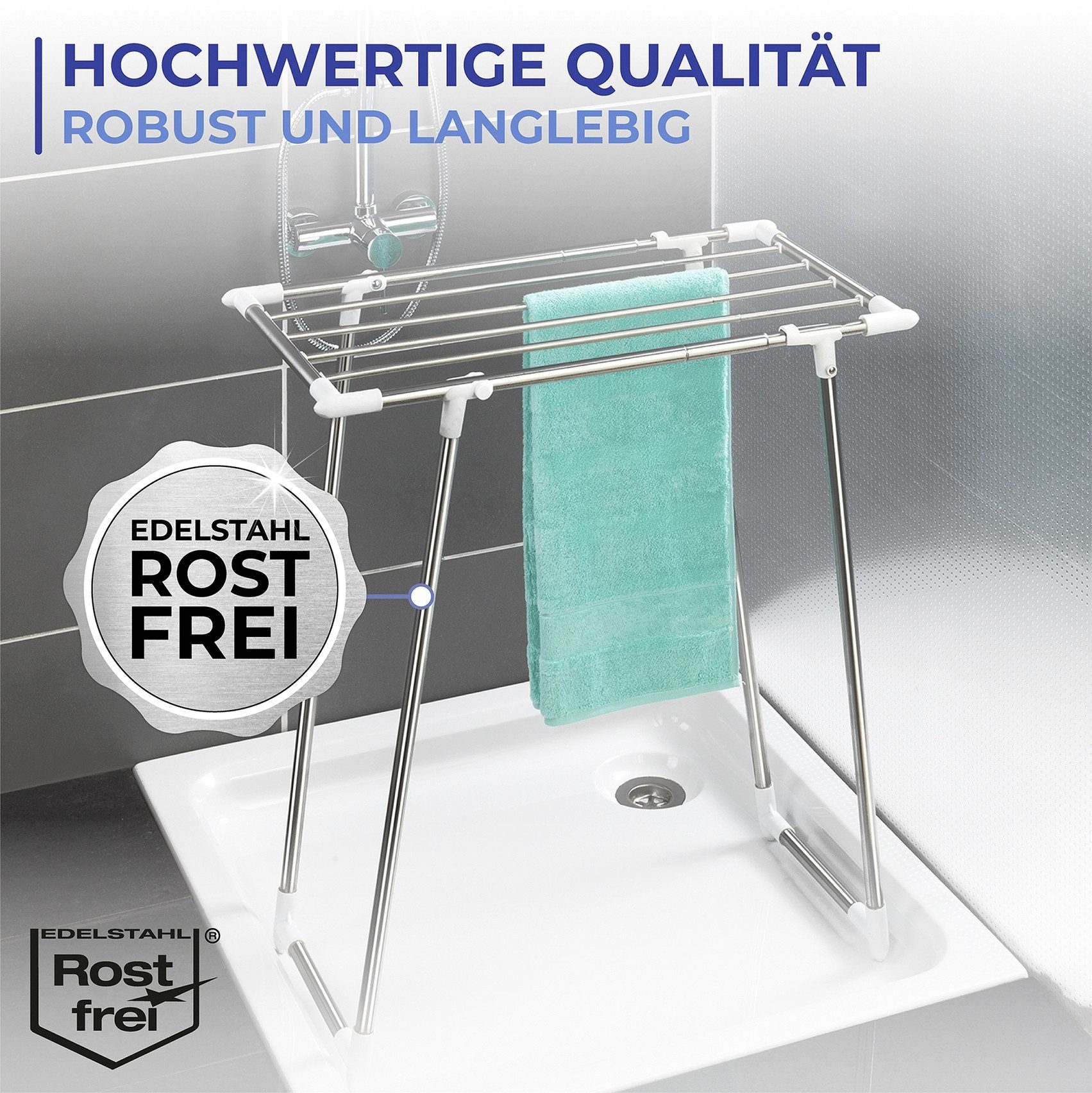 Maximex Wäscheständer Raumwunder, schmaler Wäschetrockner, ausziehbar & klappbar, für Dusche & Badewanne