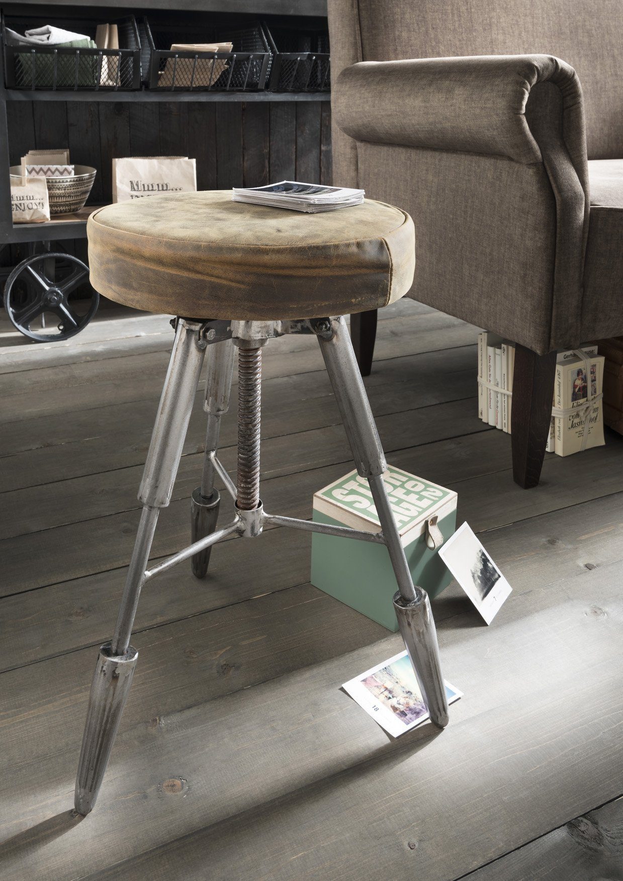 More2Home Sitzhocker Hocker JUSTIN vintage-industrial, drehbar und höhenverstellbar