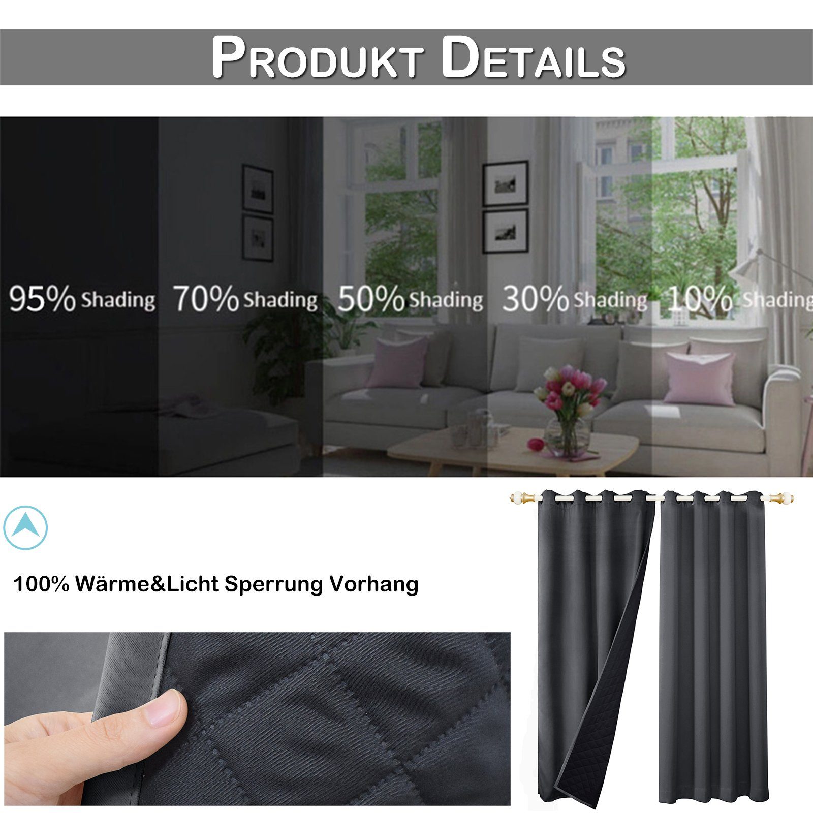 Jibenhome Vorhang Schlafzimmer Vorhänge Blickdicht, Thermogardinen Kälteschutz (1 St), Winter Verdunklungsvorhänge Ösen Thermal Wärmeisolierend