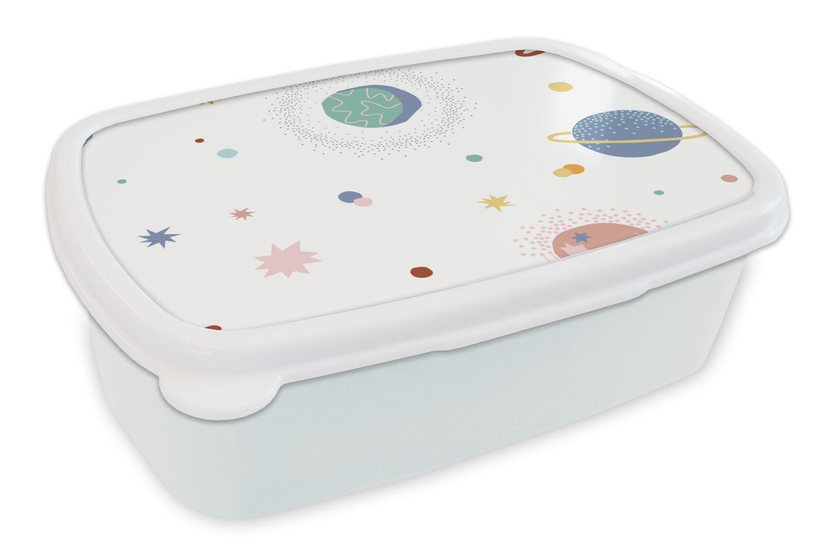 und für und Weltraum, Mädchen Lunchbox MuchoWow weiß - Brotbox Sterne - Kunststoff, Jungs Brotdose, für Kinder Erwachsene, Kinderzimmer (2-tlg),