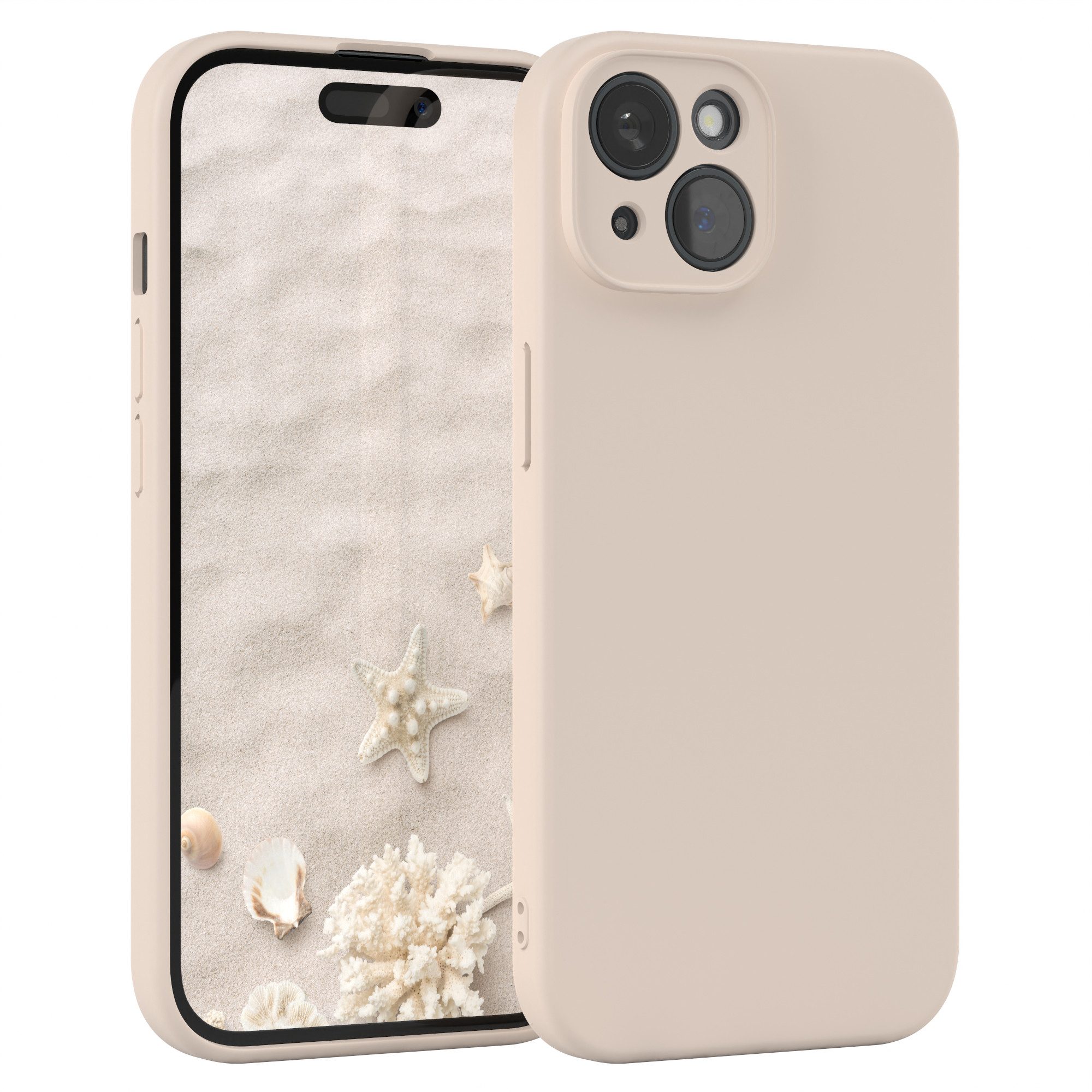 EAZY CASE Handyhülle für Apple iPhone 15 Hülle Silikon 6,1 Zoll, Bumper Case Matt Slimcover Silikonschutzhülle elastisch Taupe / Beige