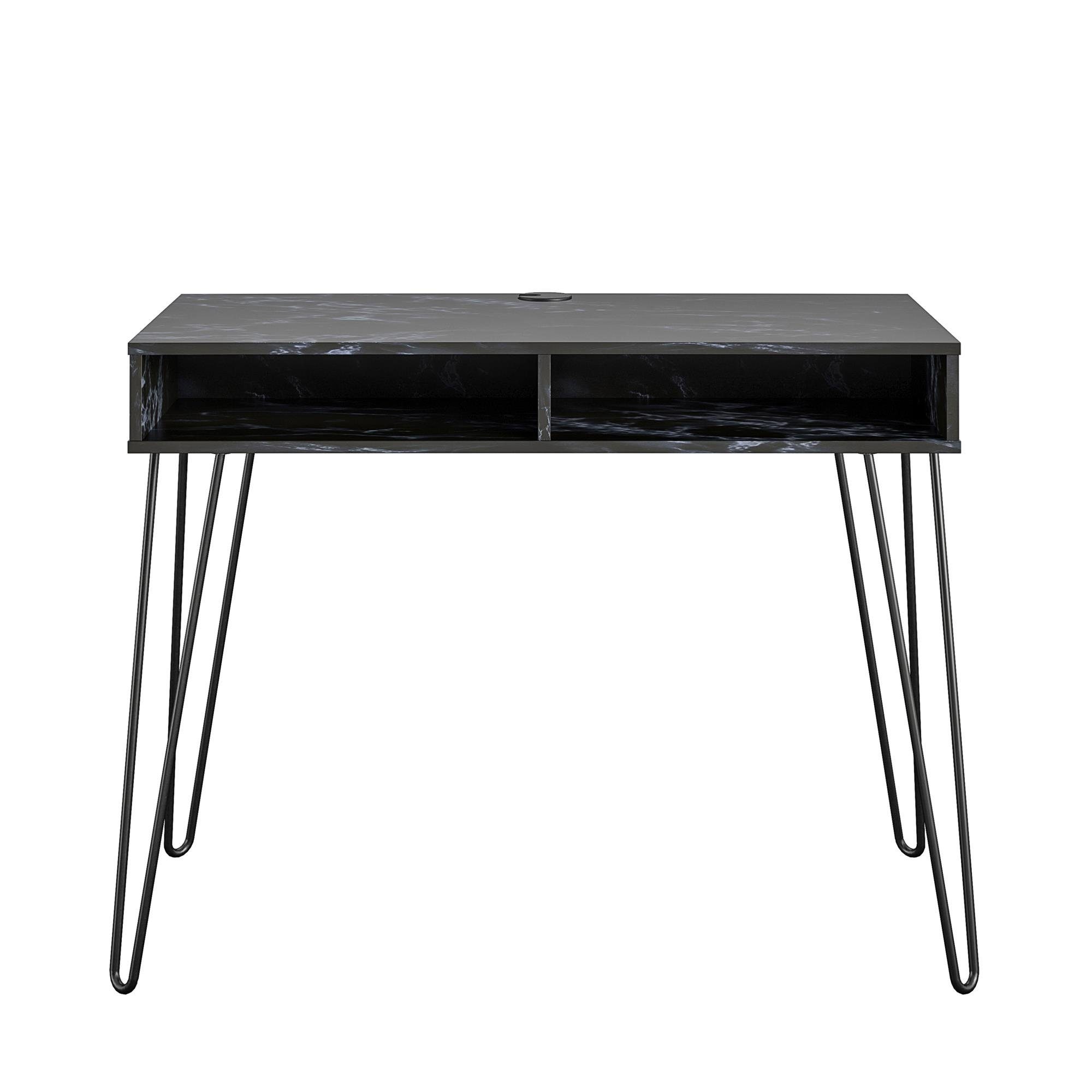 loft24 Schreibtisch Hairpin, schwarz Athena, Breite 103 | 2 schwarz cm Fächer, offene Metallgestell