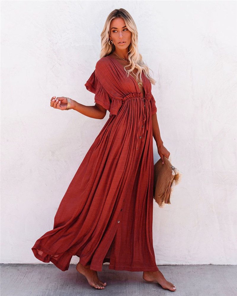 RWEUOQ Strandkleid Kimono Strandtunika Boho Maxikleid günstig online kaufen
