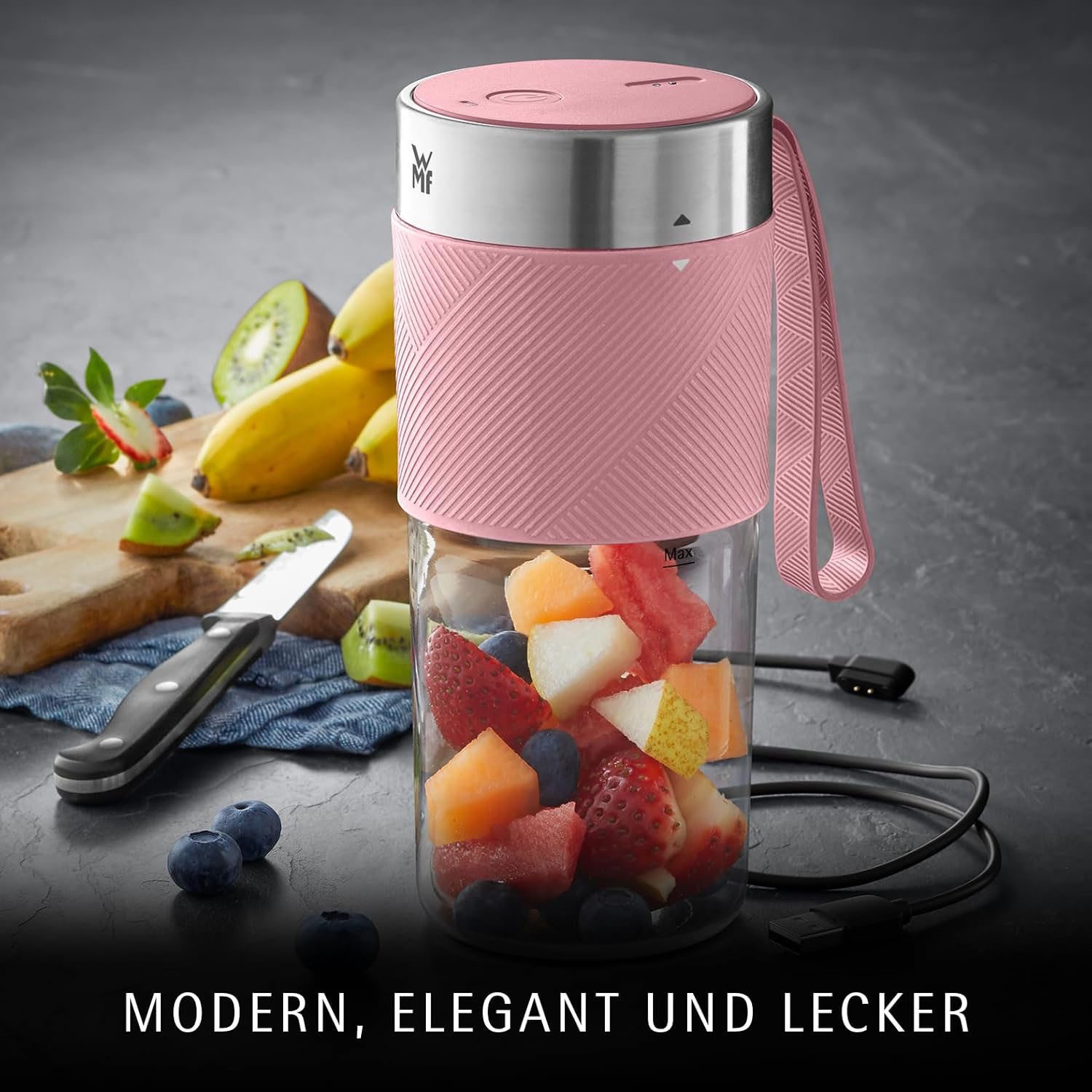 WMF Smoothie-Maker KÜCHENminis Mix on the Go, 50 W, tragbar, wiederaufladbar, 300 ml, 50 W, langlebiger Akku, 20.000 U/min