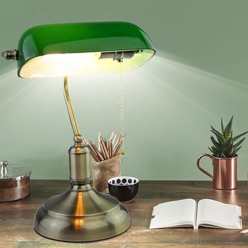 V-TAC Schreibtischlampe, Leuchtmittel nicht inklusive, Bankerlampe Glas verstellbar Tischleuchte Retro grün Zugschalter