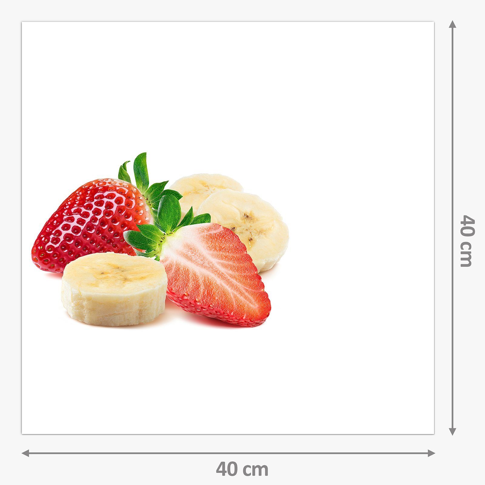 Bananenstücke und Spritzschutz Erdbeeren Glas Primedeco Küchenrückwand